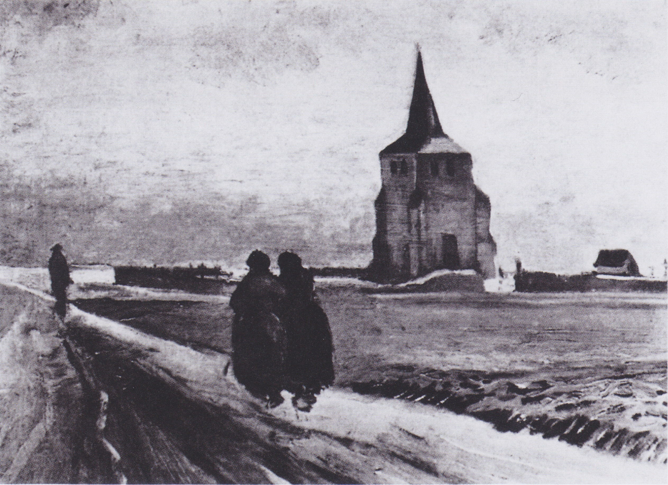 The Old Tower of Nuenen with People Walking, 1884-05, by Vincent van Gogh