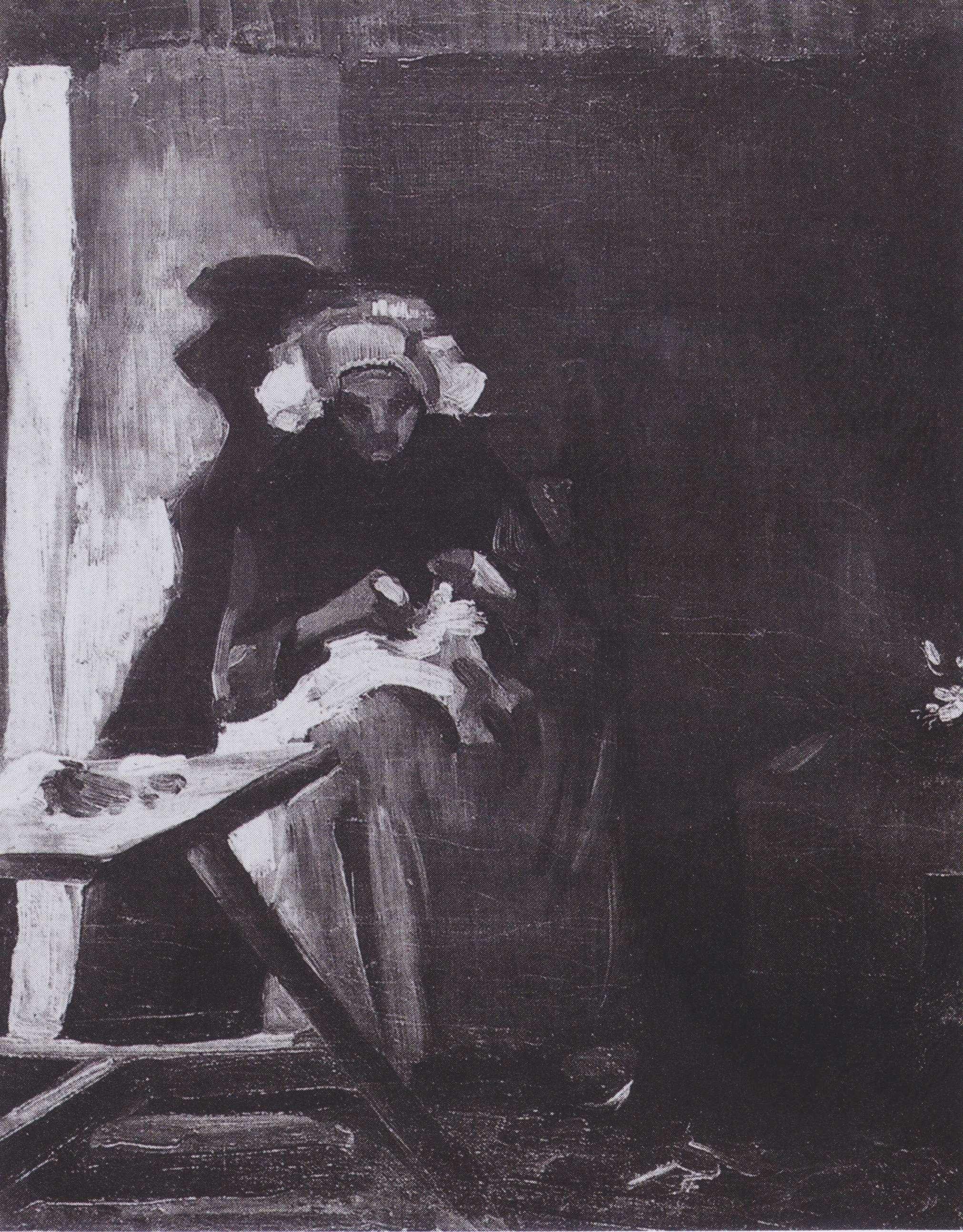 Peasant Woman Sewing, 1885-02, by Vincent van Gogh