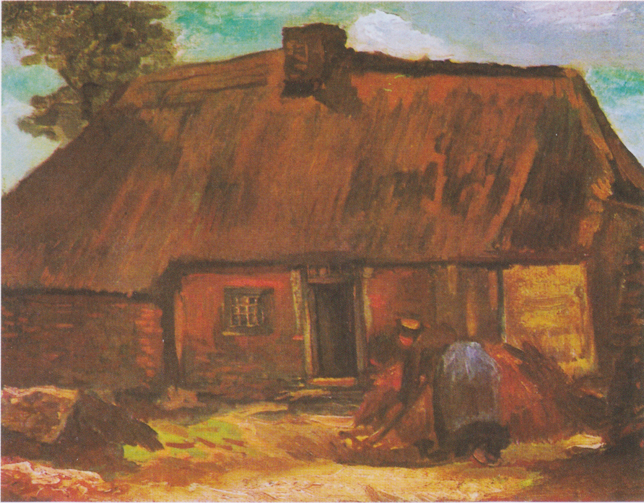 Cottage with Peasant Woman Digging, 1885-06, by Vincent van Gogh