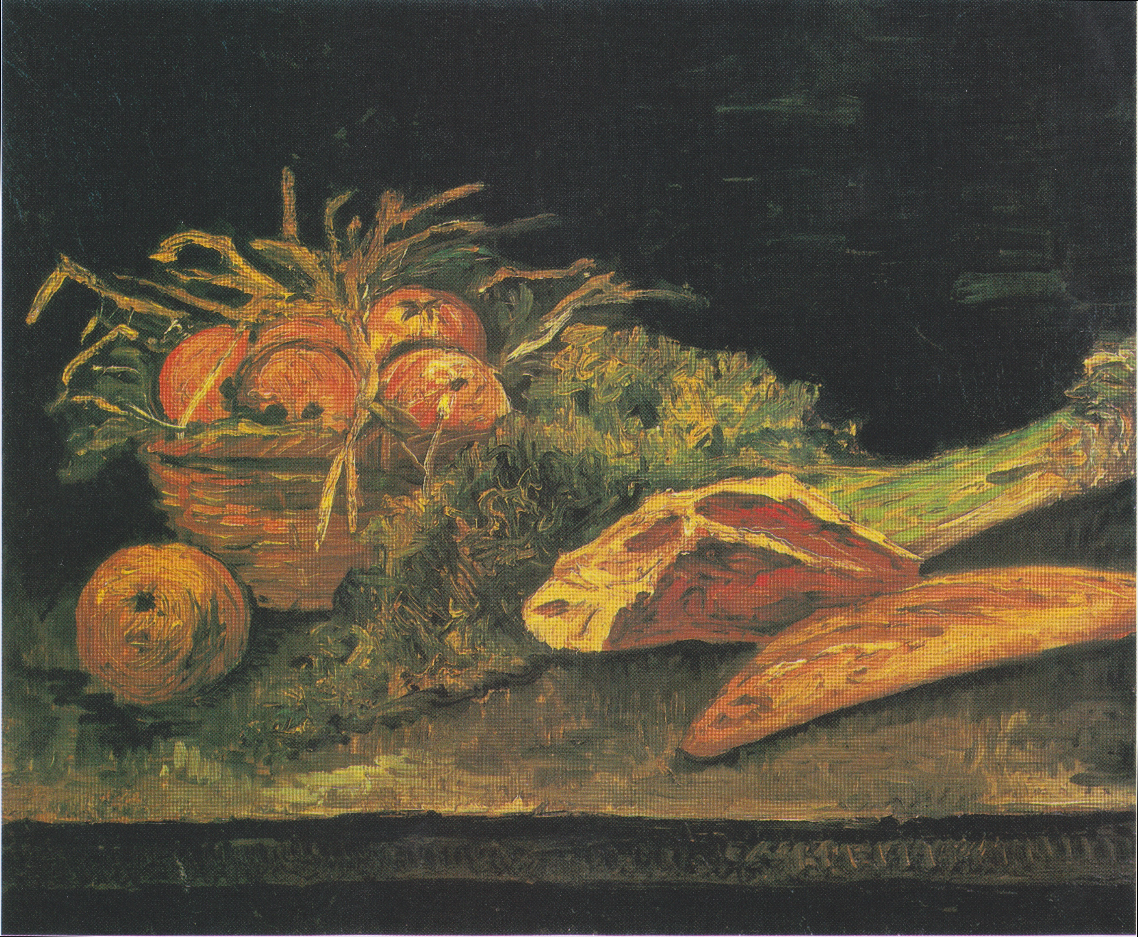 Still Life with Apple Basket, Meat and Bread Rolls, 1886, by Vincent van Gogh