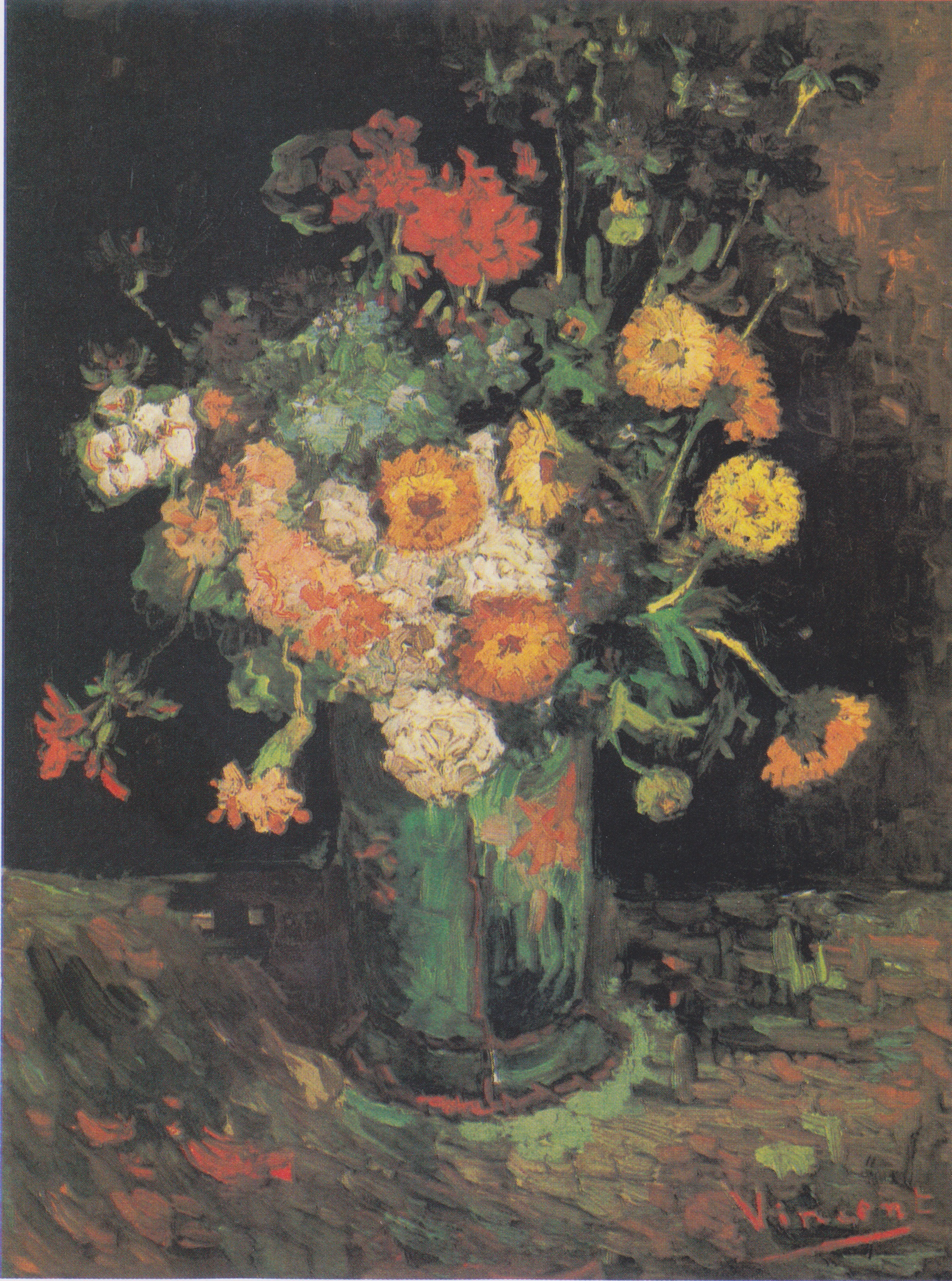 Vase with Zinnias and Geraniums, 1886, by Vincent van Gogh