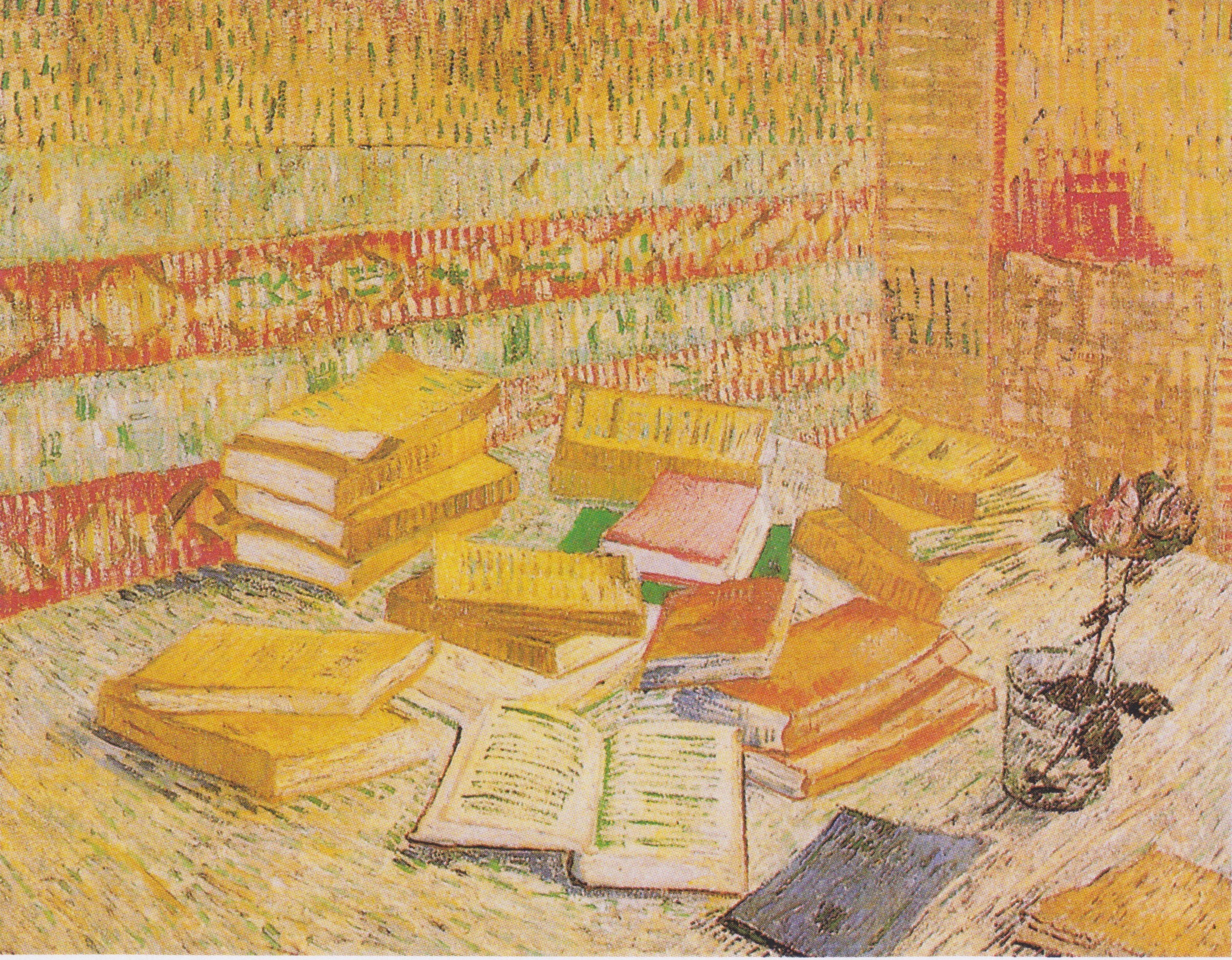 Still Life with French novels and glass with a rose, 1887, by Vincent van Gogh