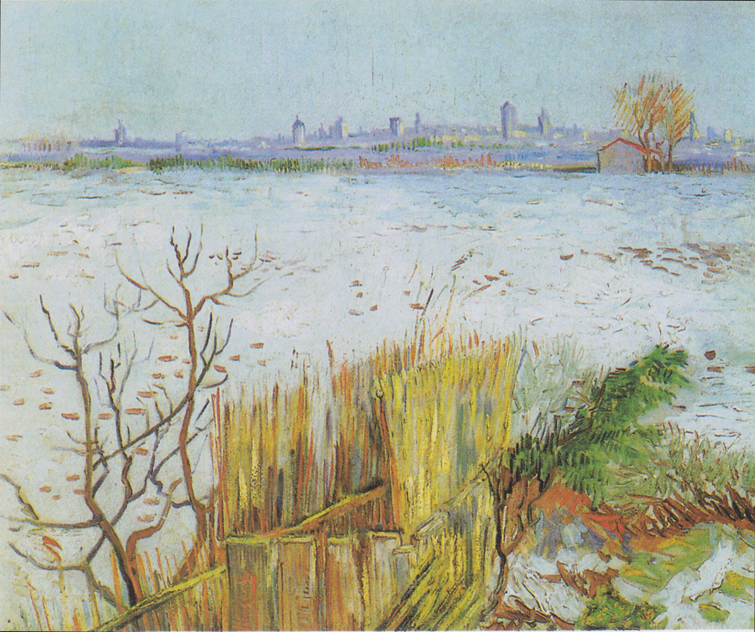 Snowy Landscape with Arles in the Background, 1888-02, by Vincent van Gogh