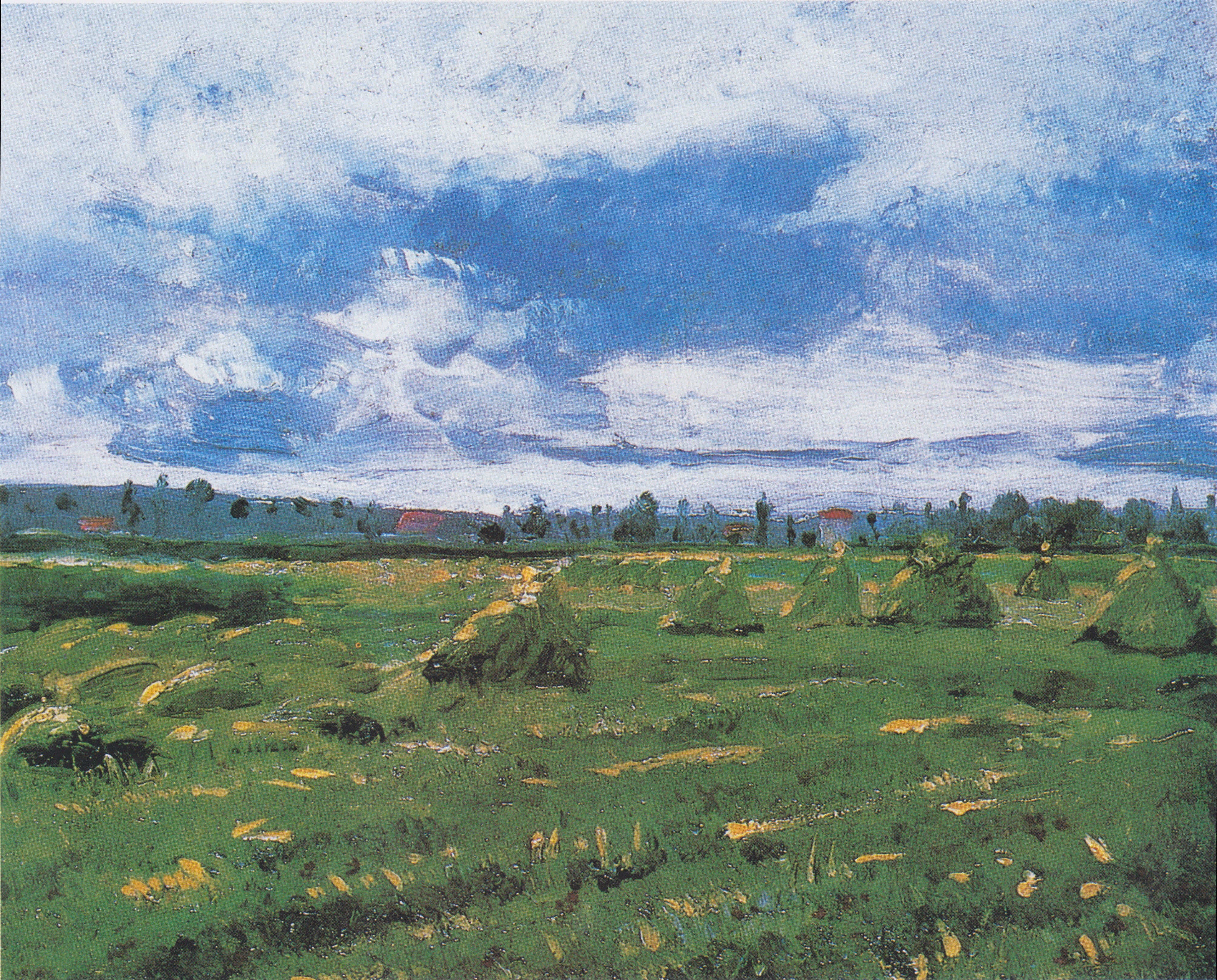 Wheat Fields with Stacks, 1888-06, by Vincent van Gogh