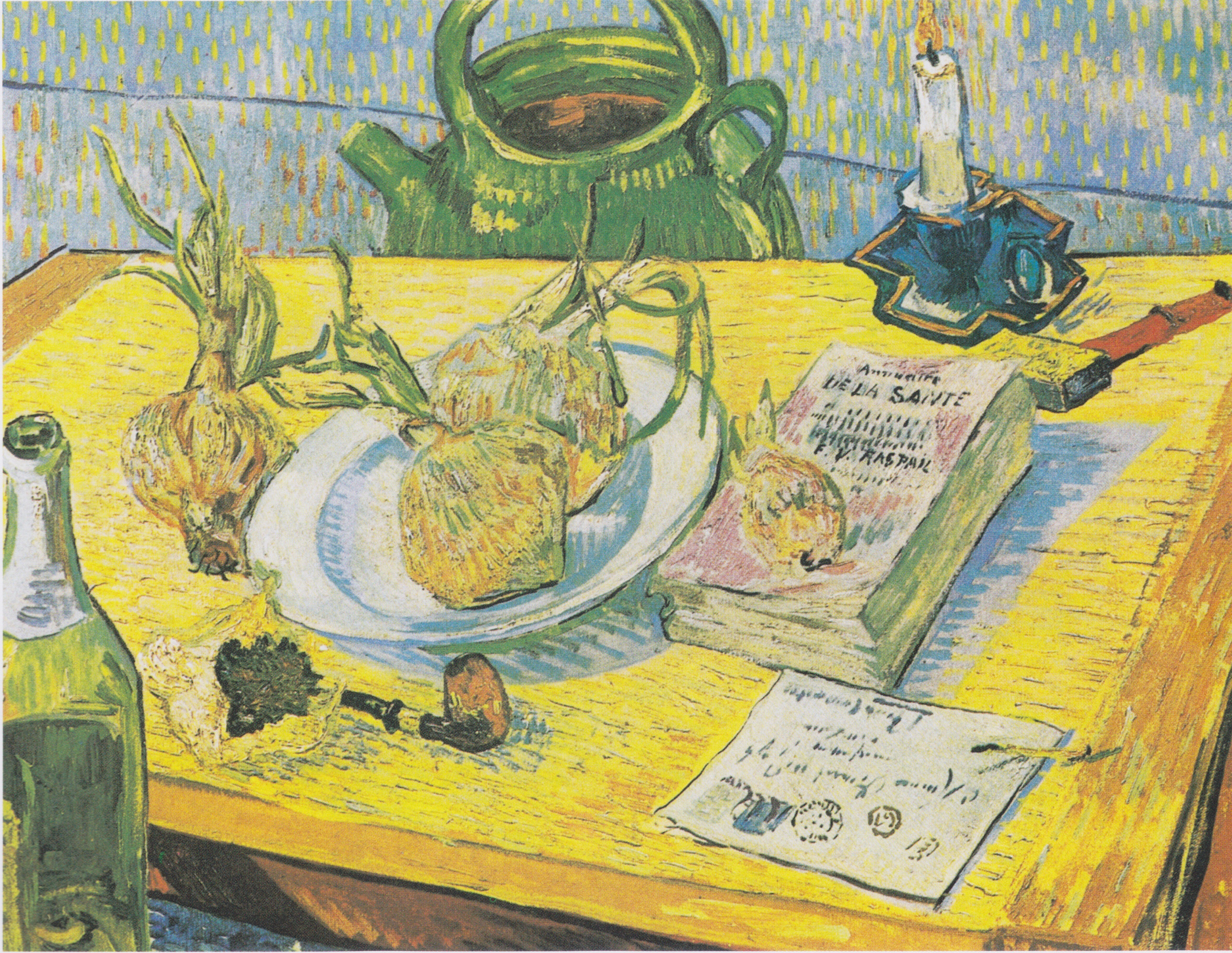 Still life with a plate of onions, 1889-01, by Vincent van Gogh
