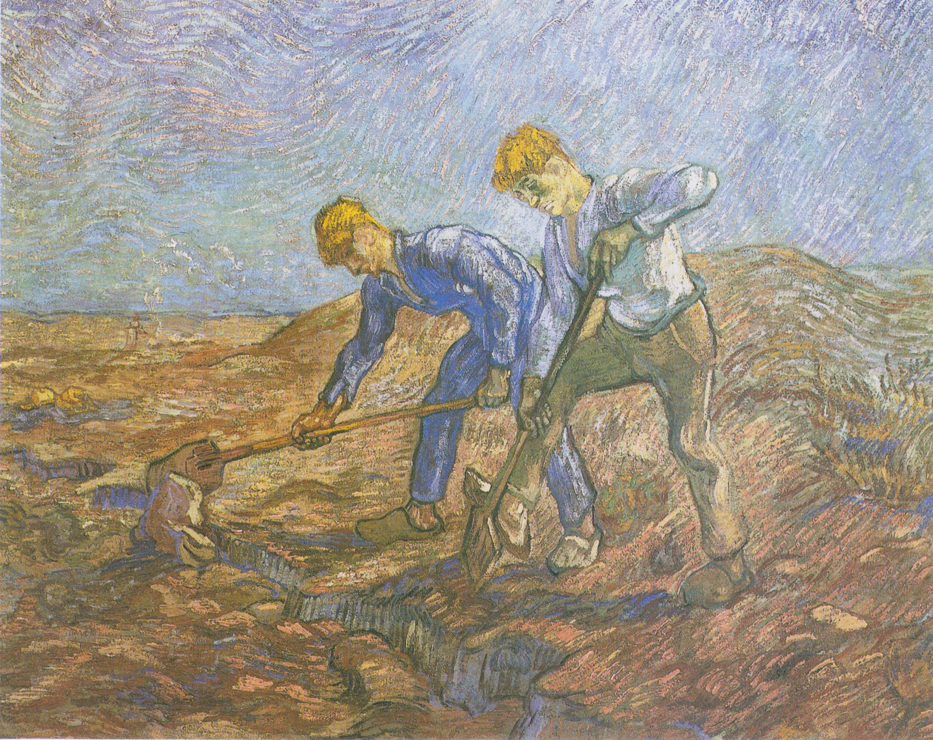 Two Peasants Digging, 1889, by Vincent van Gogh