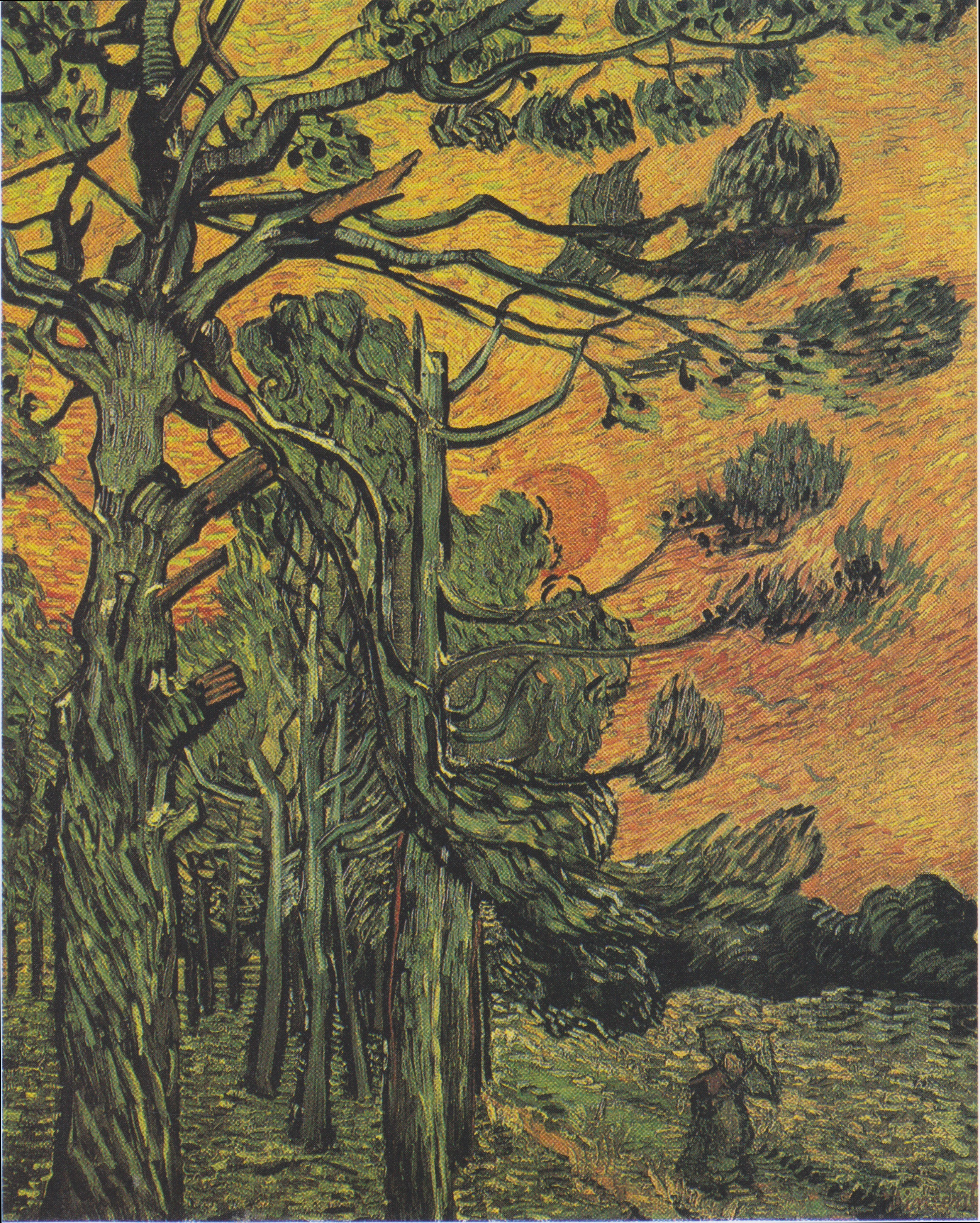 Pine Trees against a Red Sky with Setting Sun, 1889-11, by Vincent van Gogh