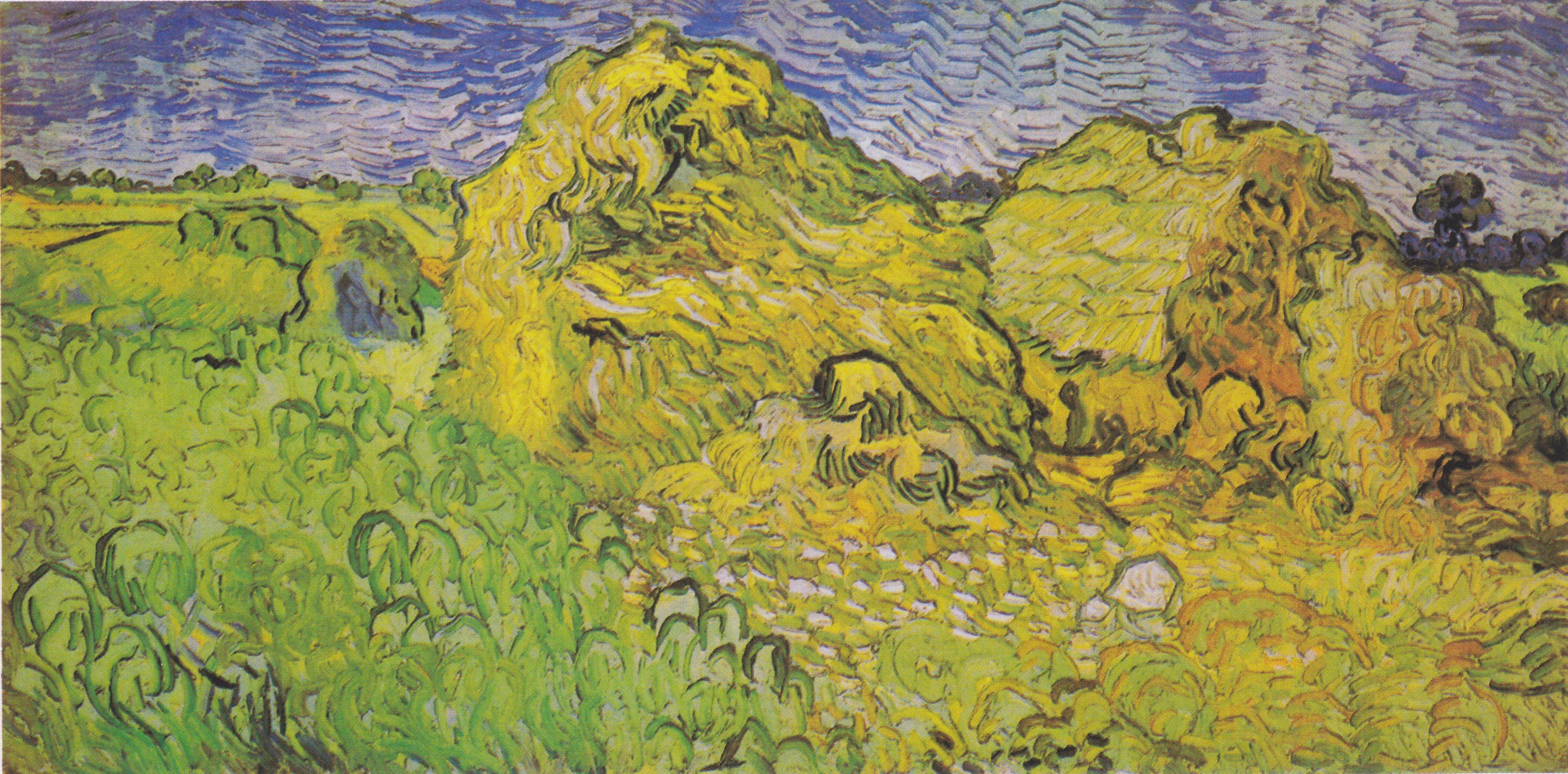 Field with Wheat Stacks, 1890-07, by Vincent van Gogh