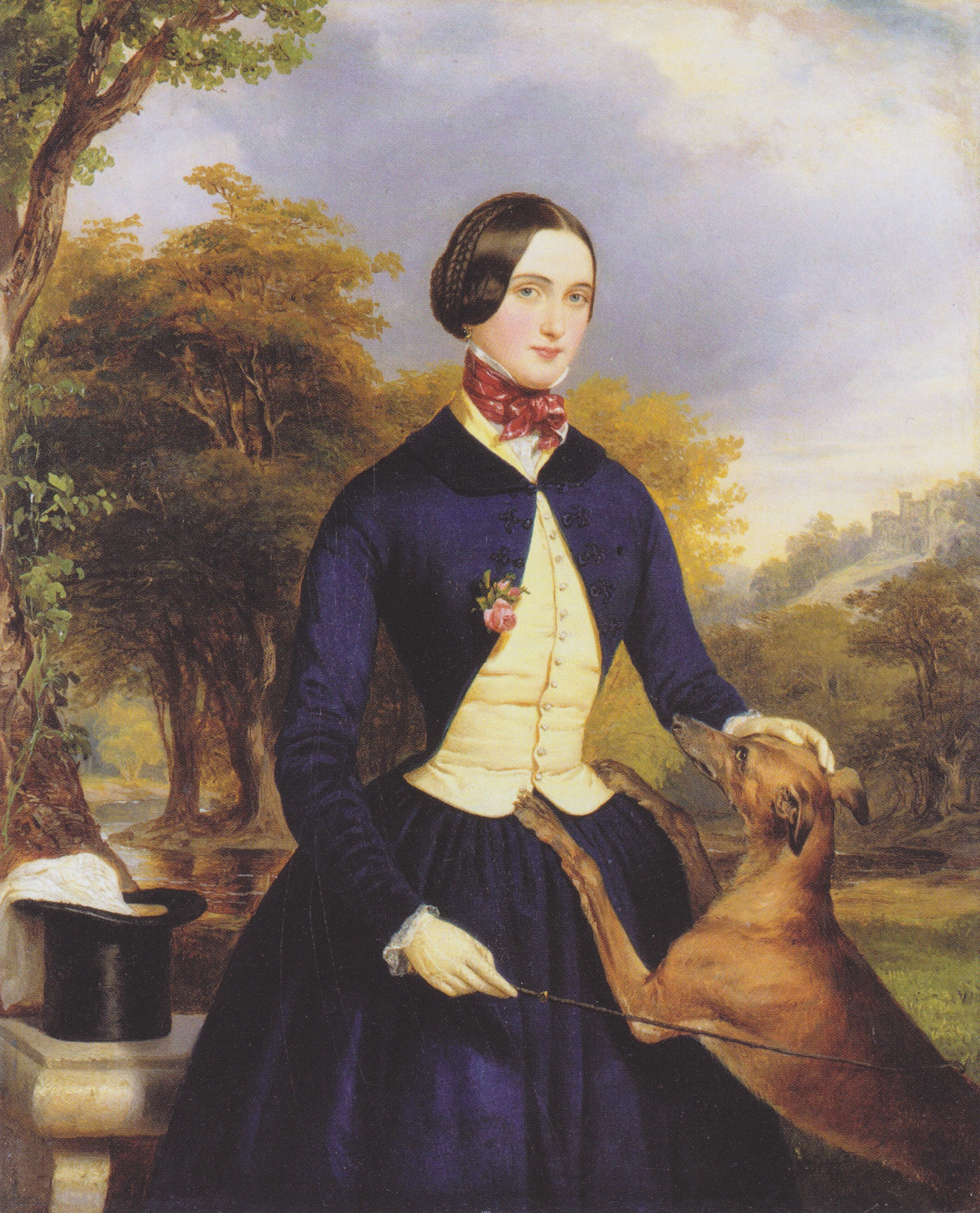 Portrait of a woman as an Amazon, with their greyhound by Ferdinand Georg Waldmüller