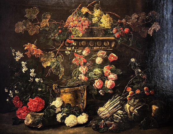 0348Ha. Jan Fyt. Still life with flowers, fruit, and parrots, 1650s by Jan Fyt