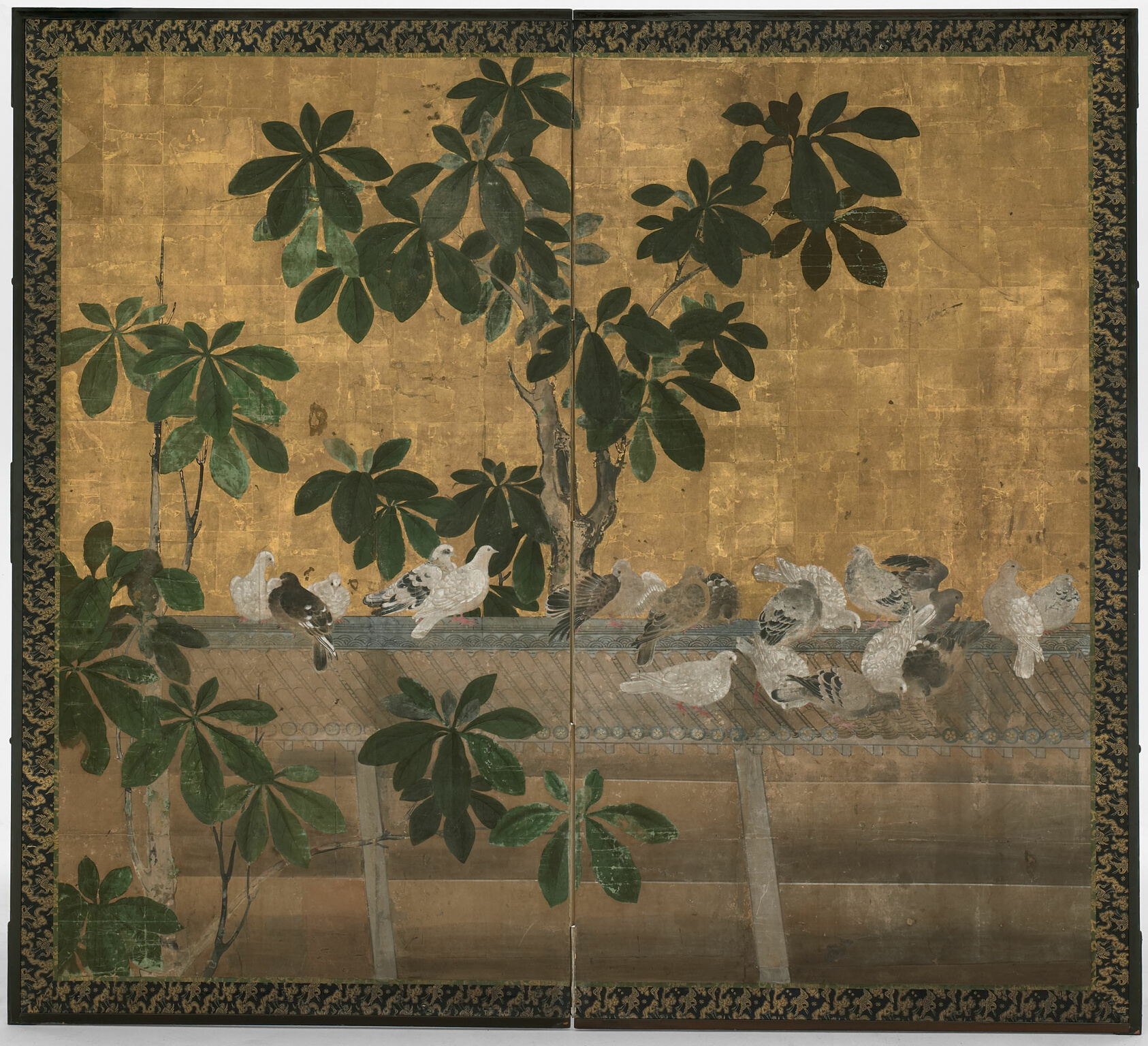 A work made of two-panel folding screen; ink on paper.