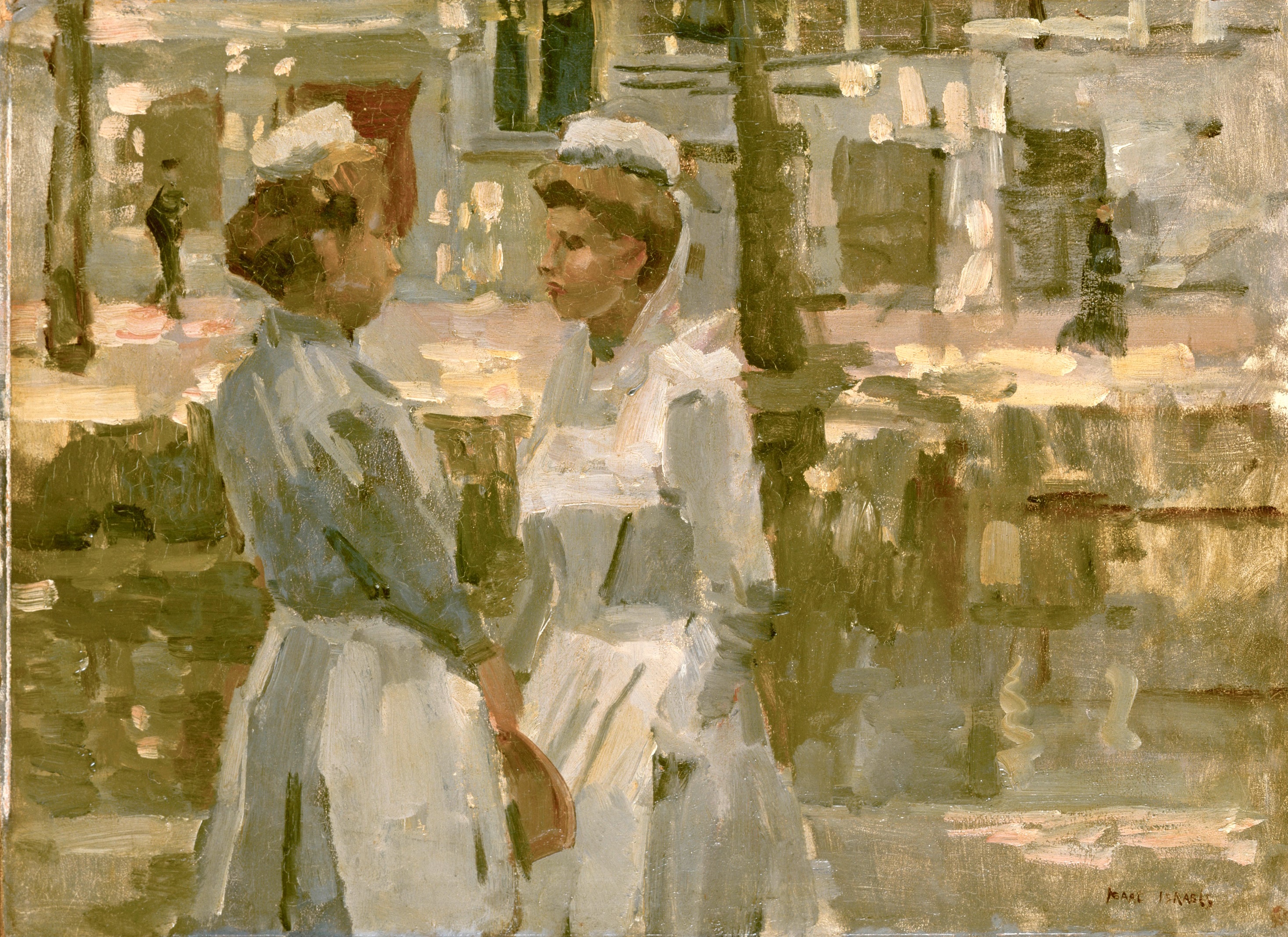 Dienstmeisjes op de Leidsegracht by Isaac Israëls