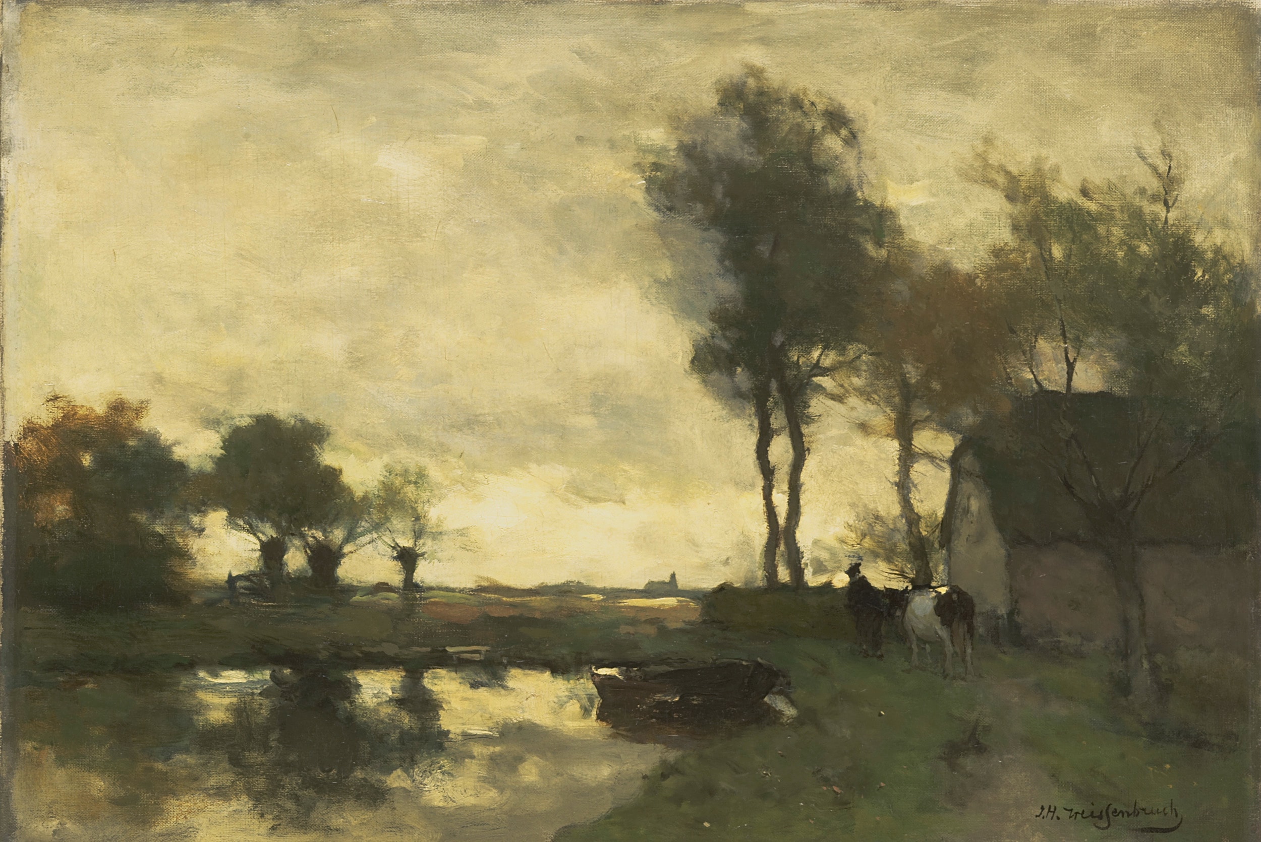 Dutch: Landschap met boerderij bij een plas by Johan Hendrik Weissenbruch