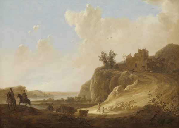 Mountainous landscape with the ruins of a castle . by Aelbert Cuyp