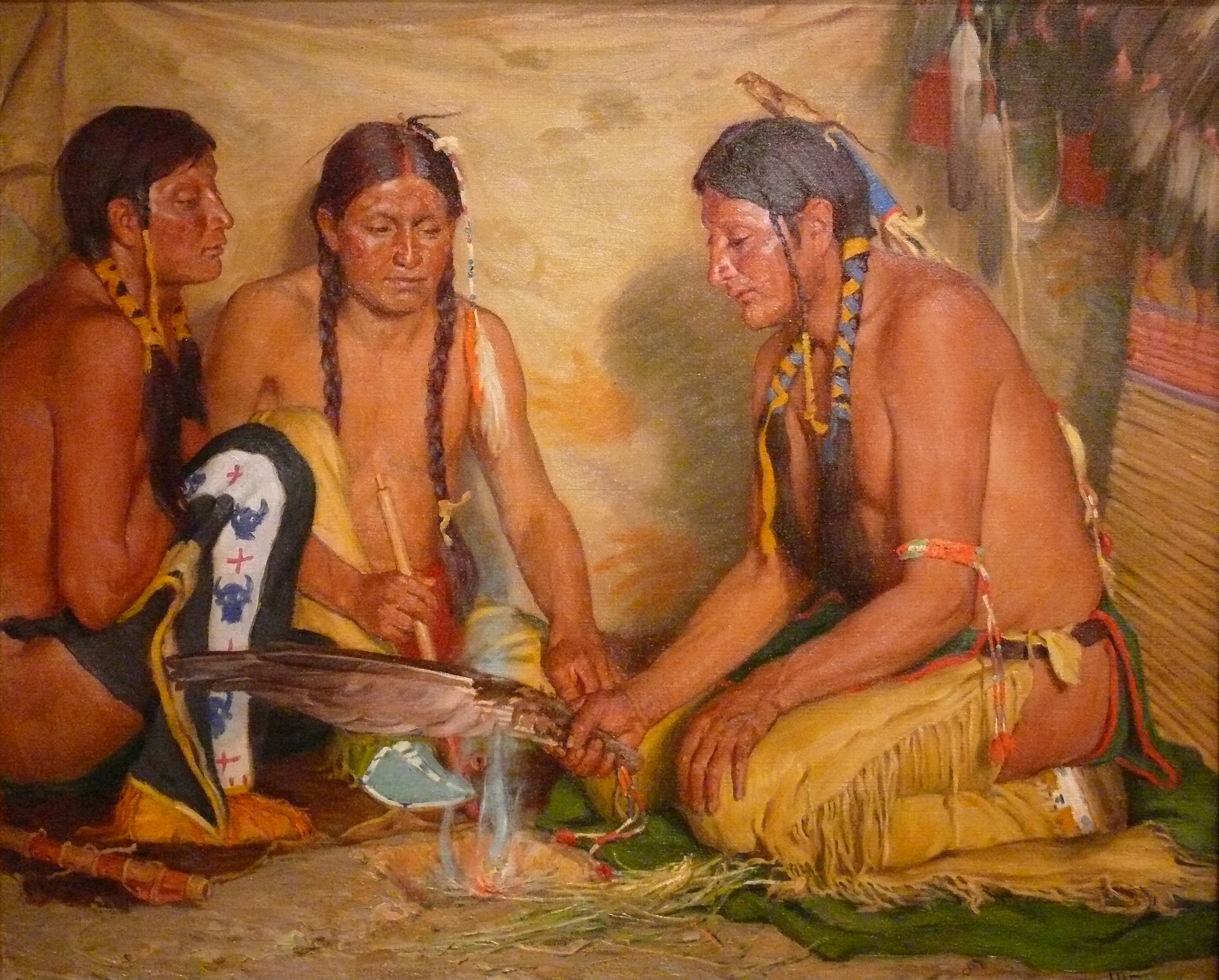 Making Sweet Grass Medicine, Blackfoot Ceremony by Joseph Henry Sharp