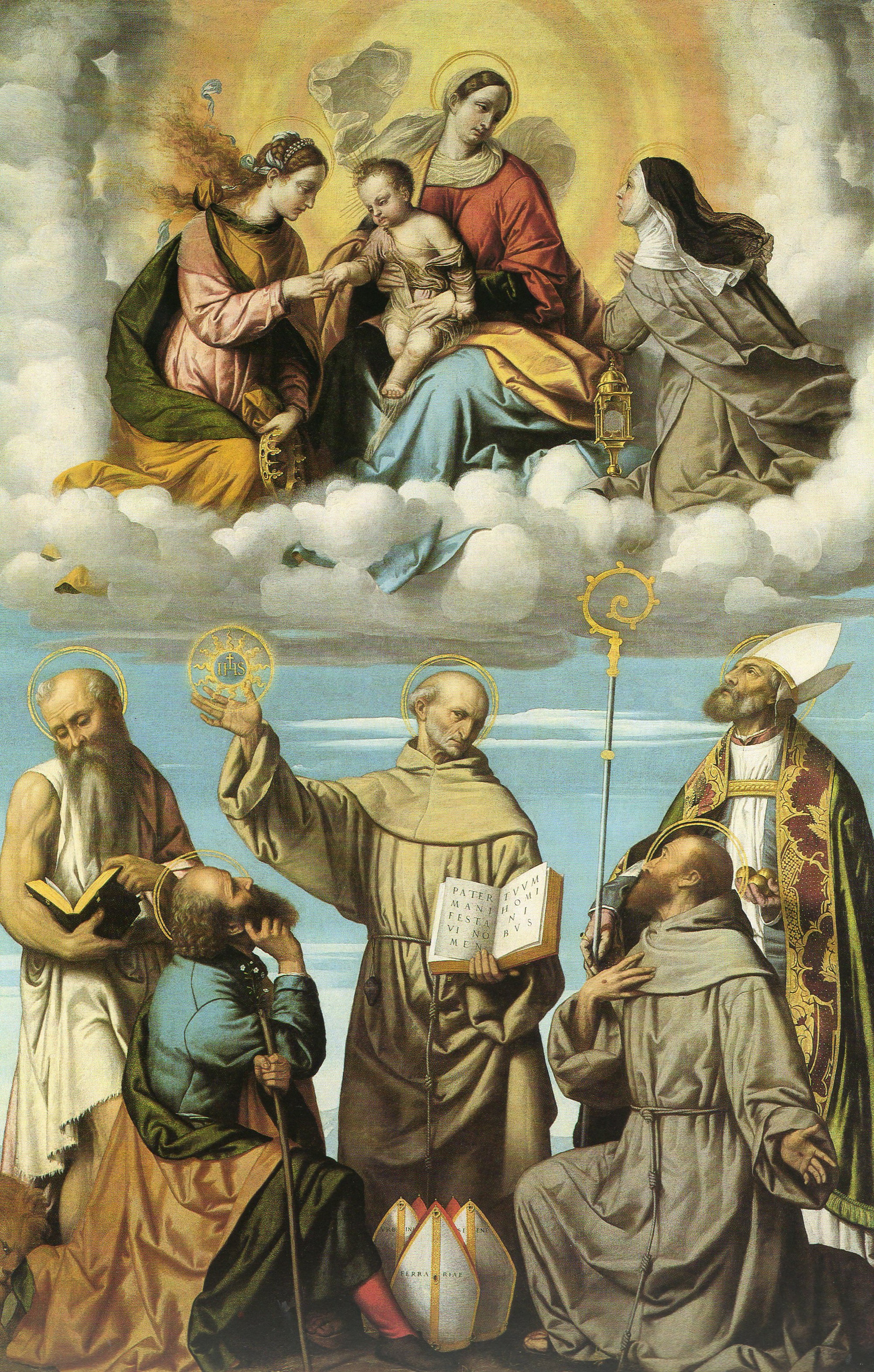 Madonna col Bambino in gloria con le sante Caterina e Chiara, in basso i santi Girolamo, Giuseppe, Bernardino da Siena, Francesco e Nicola di Bari by RobyBS89