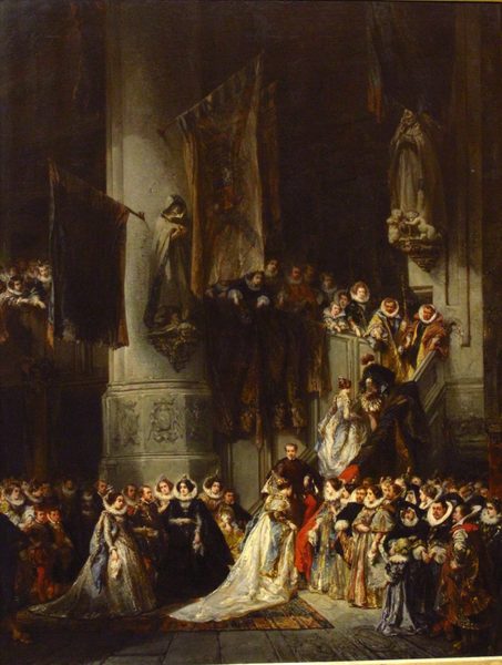 Une cérémonie dans l'église de Delft. by Eugène Isabey