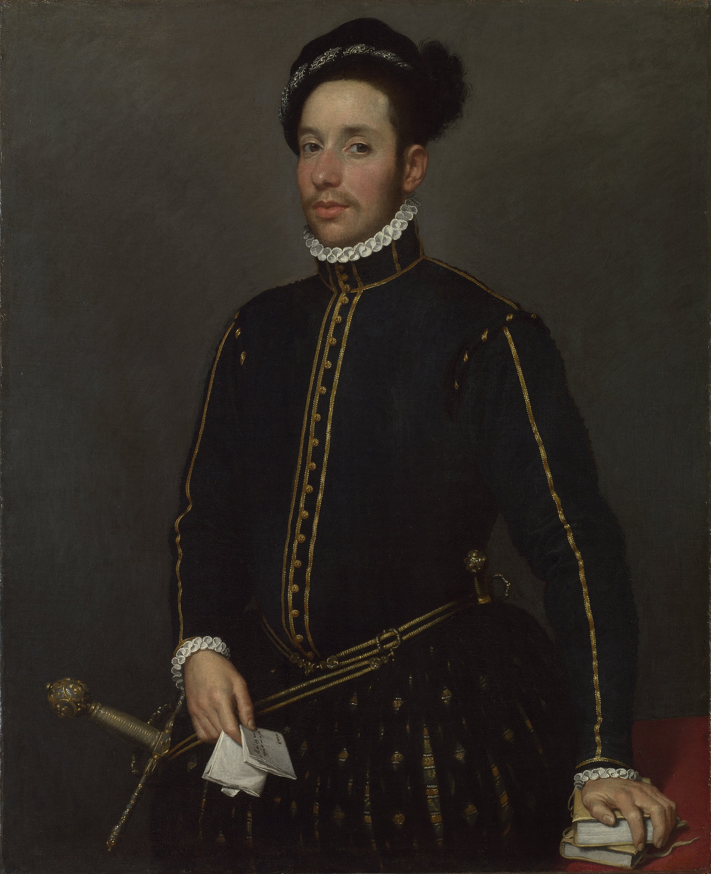 Portrait of a Left-Handed Gentleman with Two Quartos and a Letter ('Il Gentile Cavaliere') by Giovanni Battista Moroni