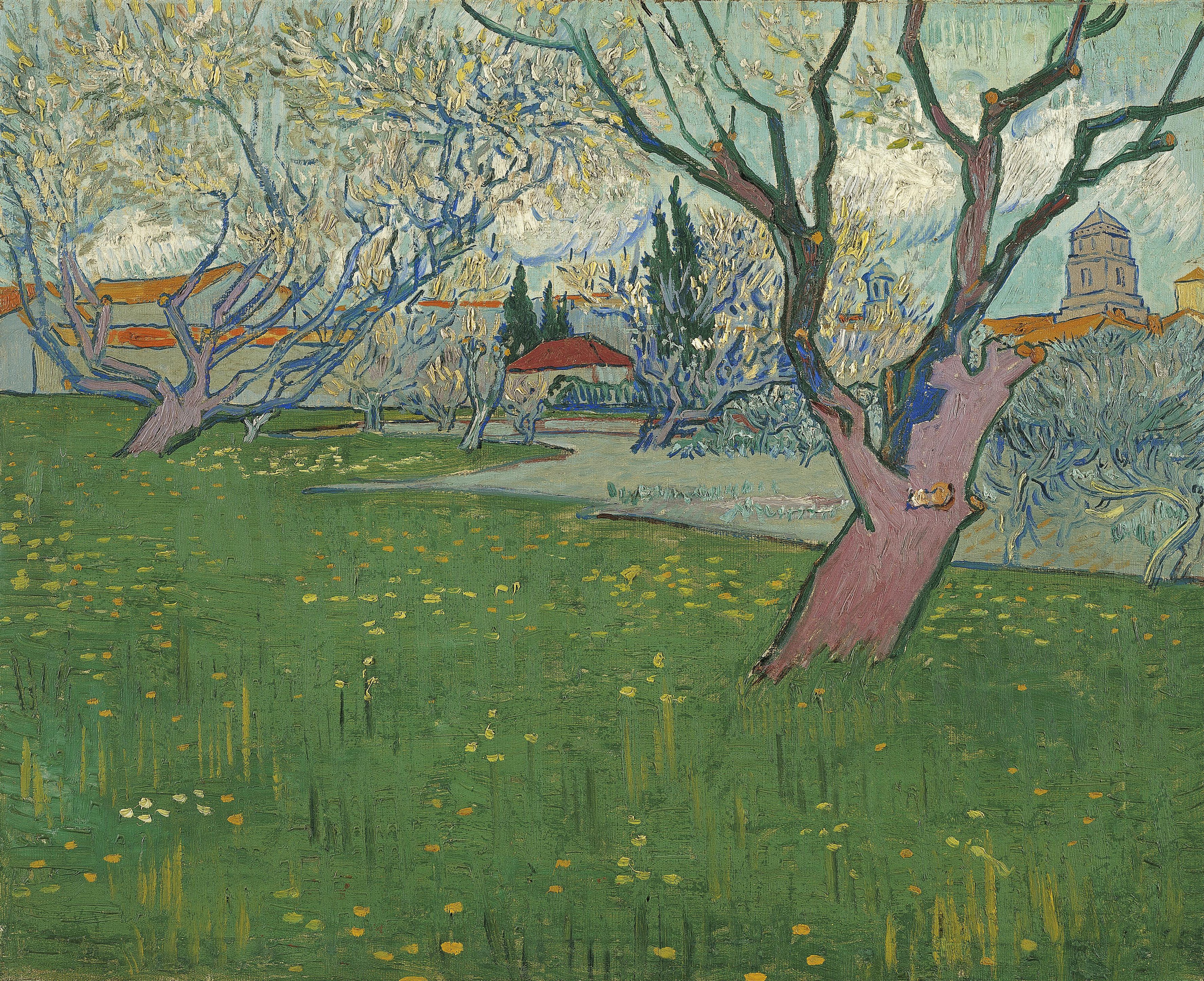 Orchards in blossom, view of Arles, 1889, by Vincent van Gogh