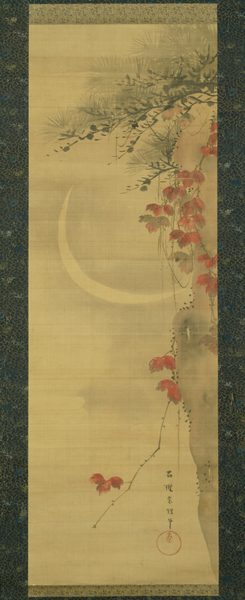 A work made of hanging scroll, ink, colors and gold on silk.