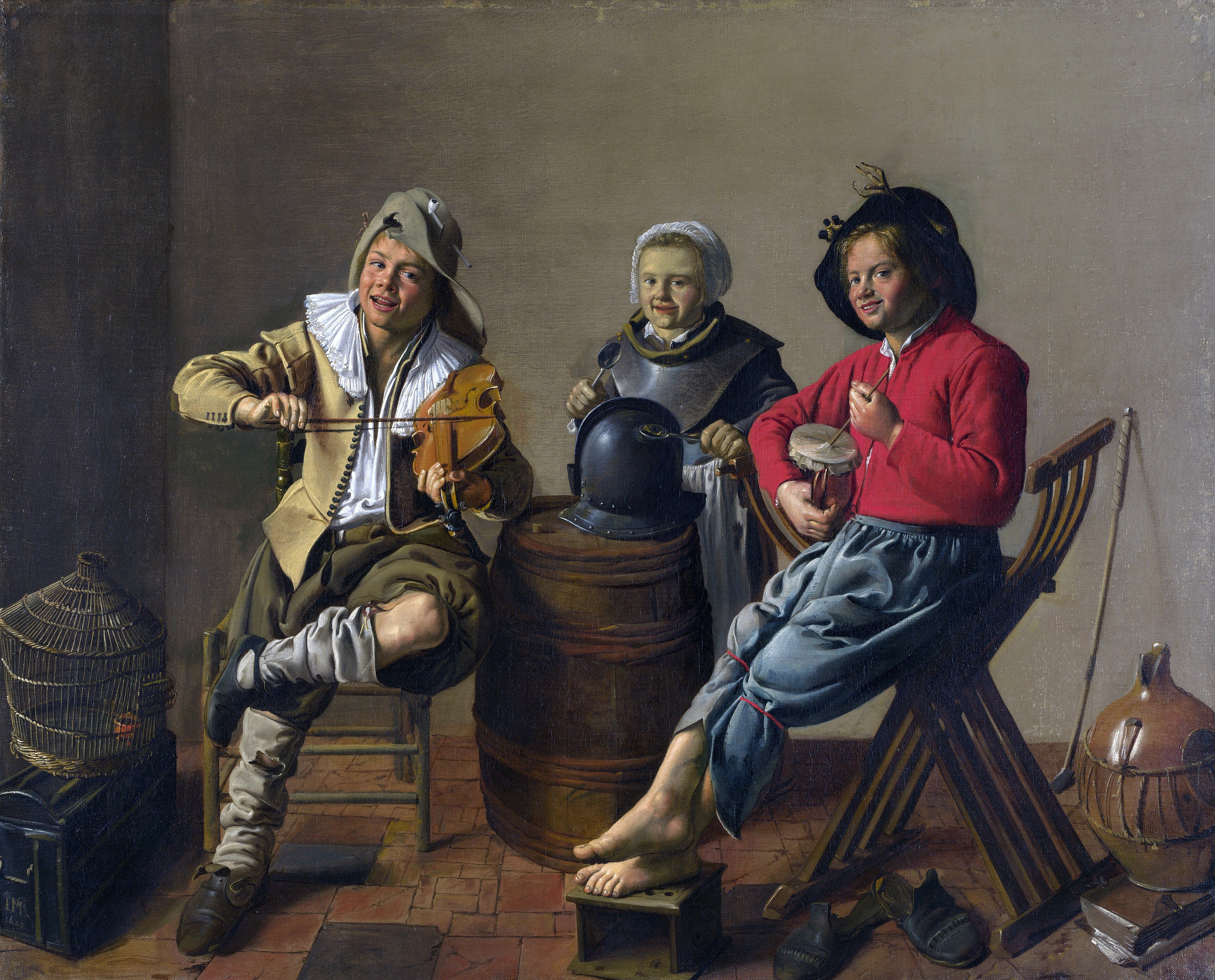 Two Boys and a Girl Making Music by Jan Miense Molenaer