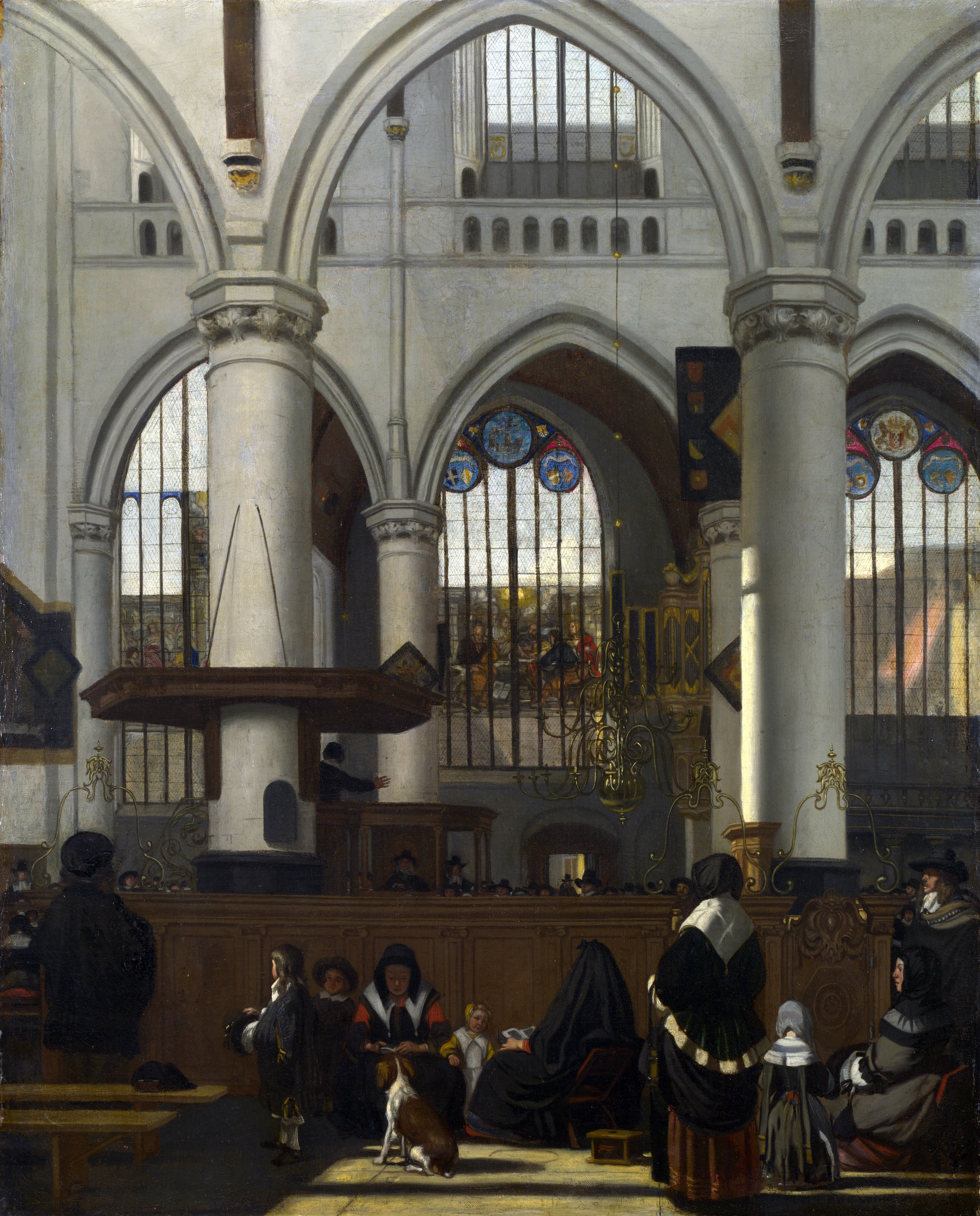 The Interior of the Oude Kerk, Amsterdam, during a Sermon by Emanuel de Witte