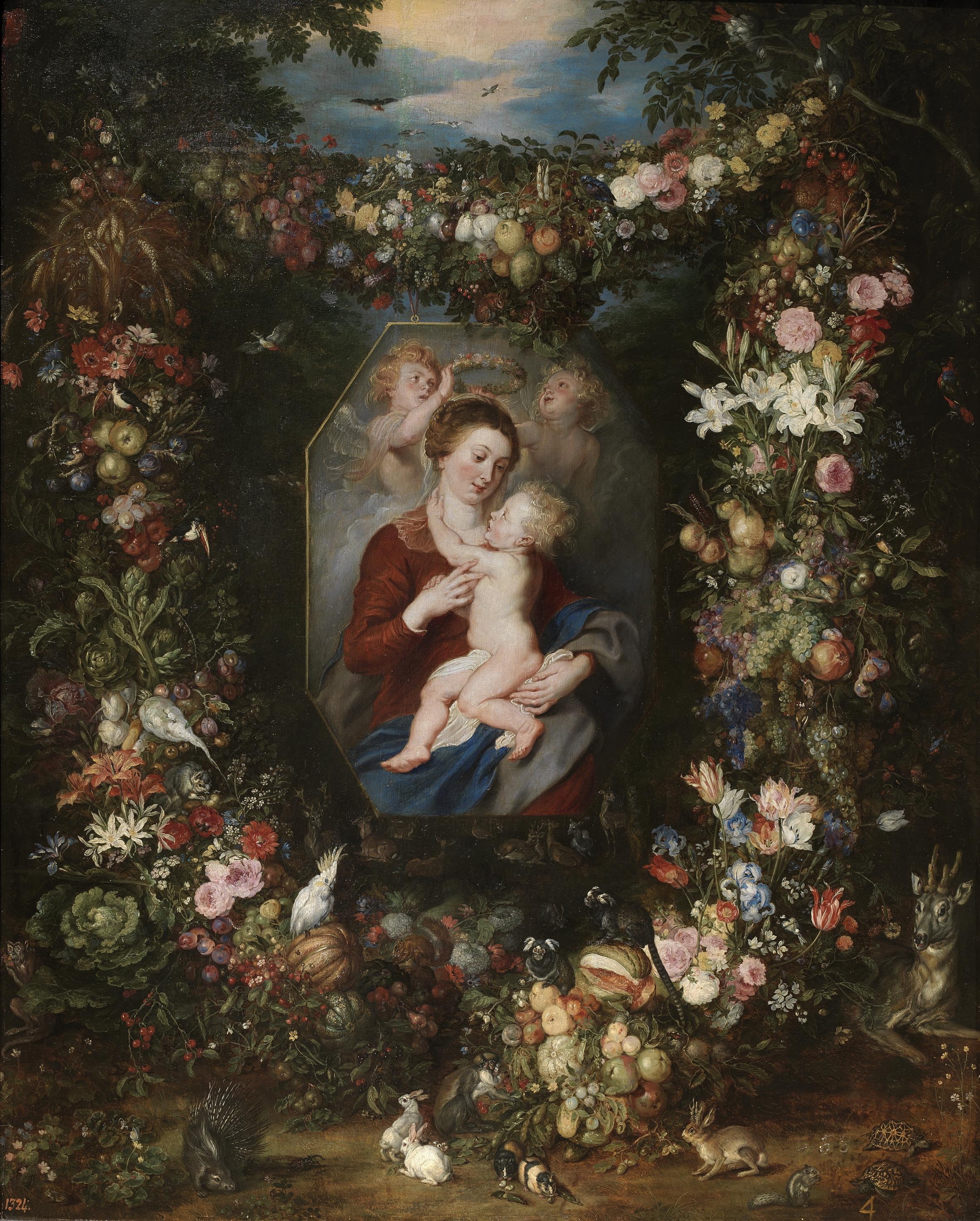 Madonna and Child in a garland of flowers by Jan Brueghel the Elder