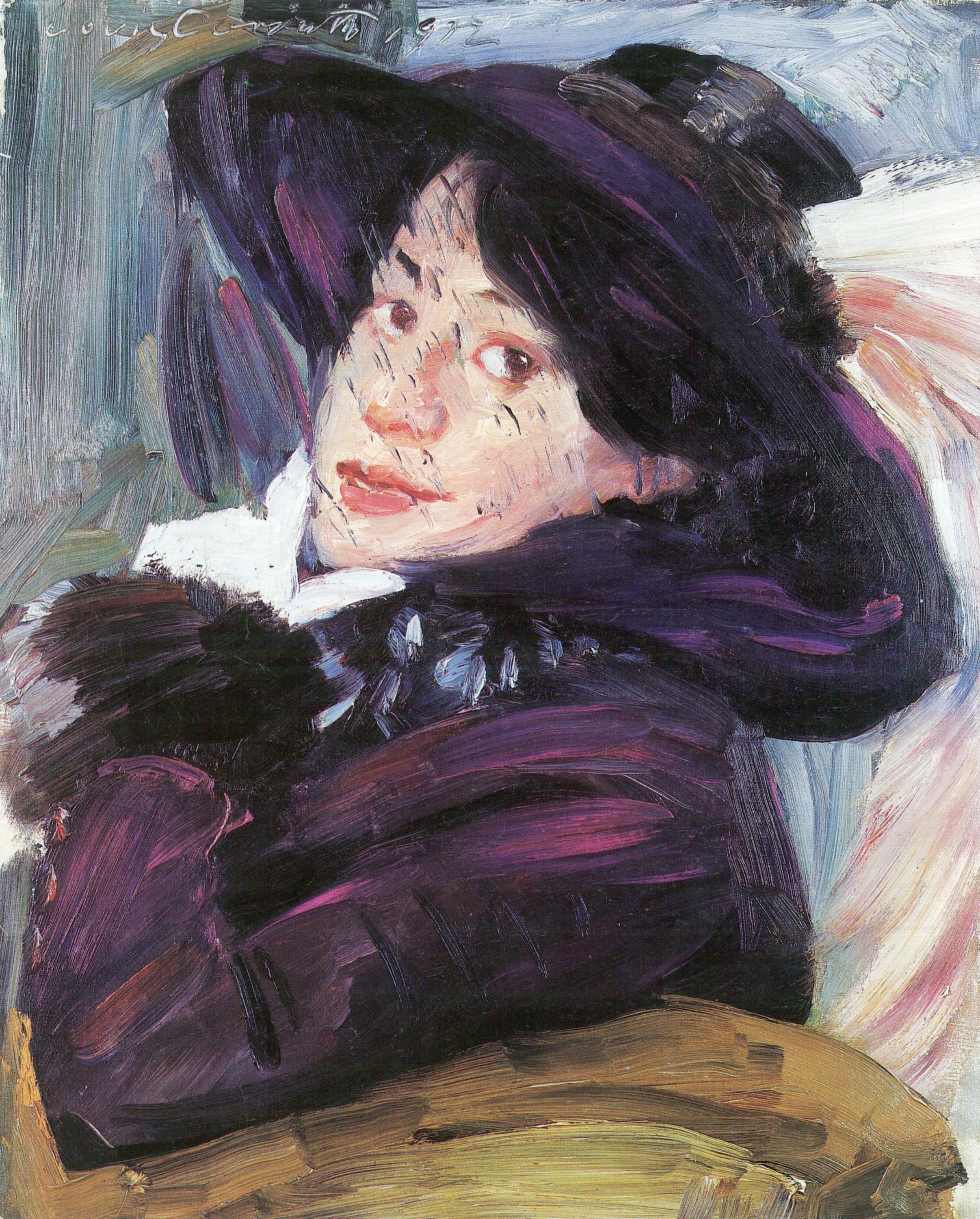 Damenporträt mit lila Hut by Lovis Corinth
