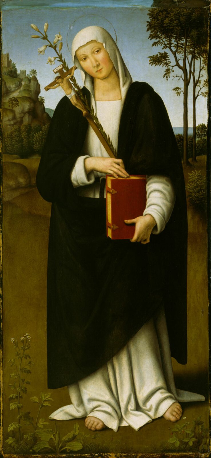 A work made of tempera and oil on panel.