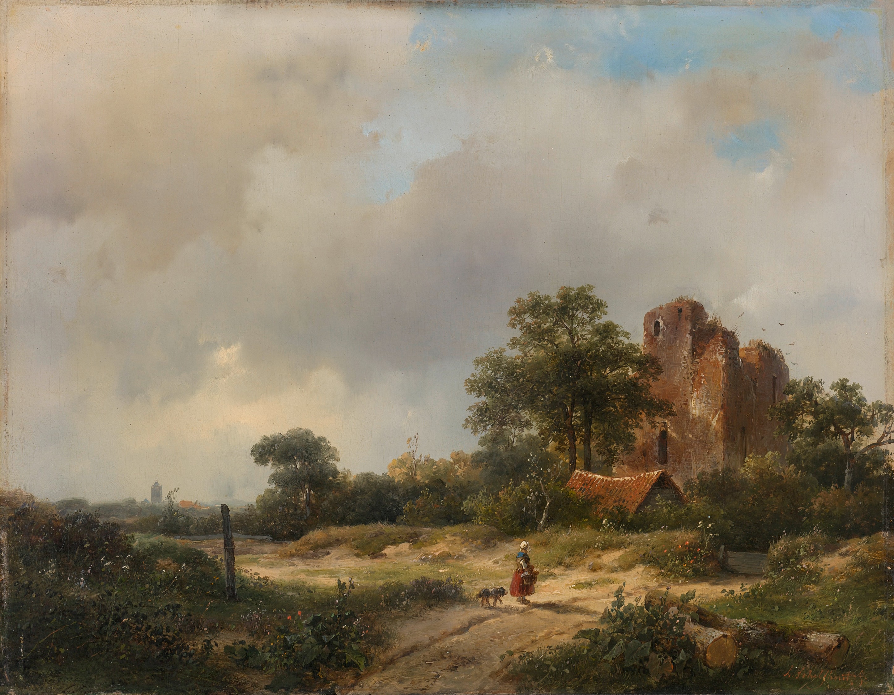 Landschap met de ruïne van kasteel Brederode te Santpoort by Andreas Schelfhout