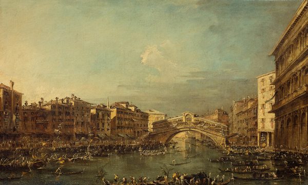 Regatta on the Grand Canal, near the Rialto Bridge, Venice by Francesco Guardi