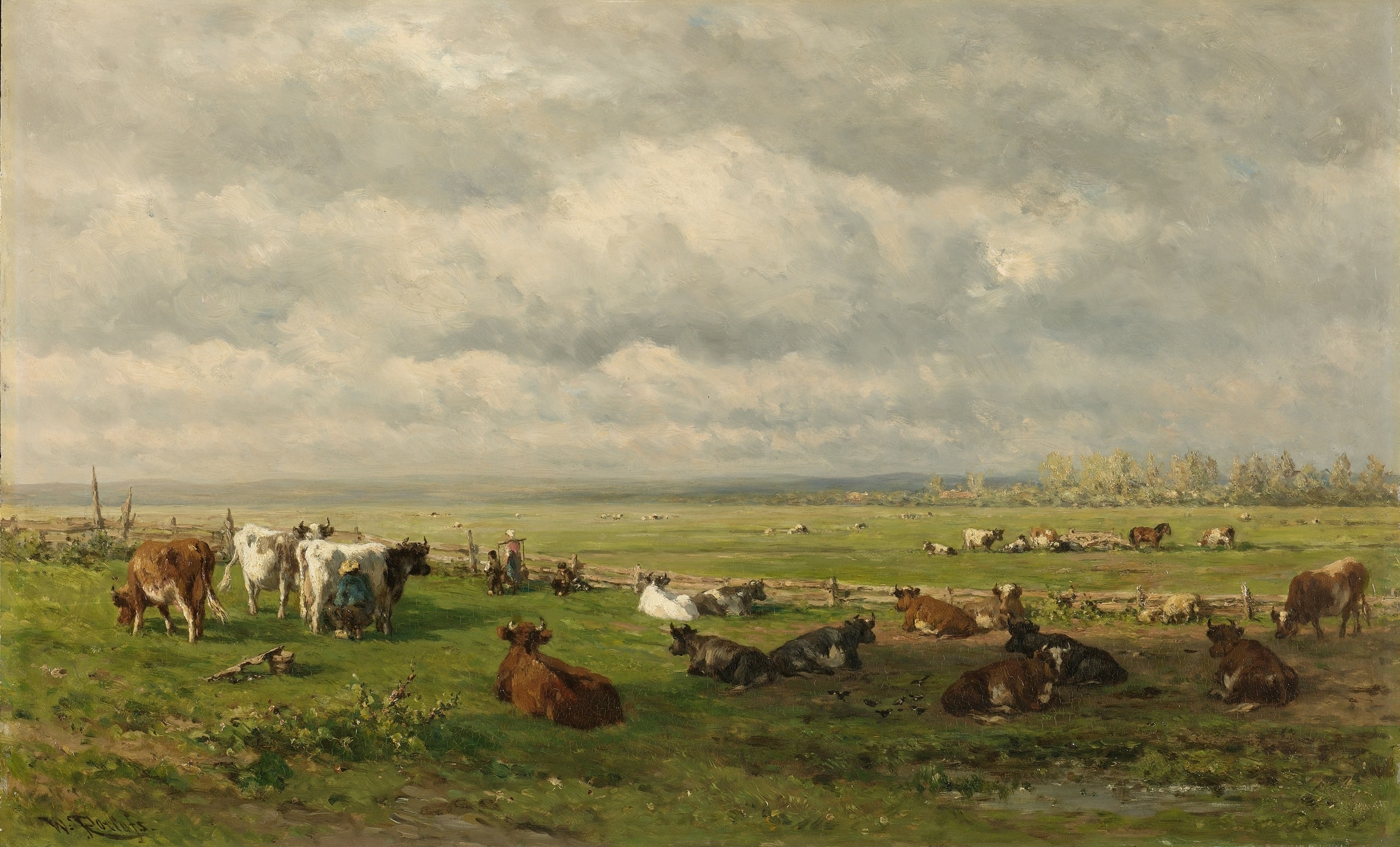 Pasture landscape with cattle by Willem Roelofs