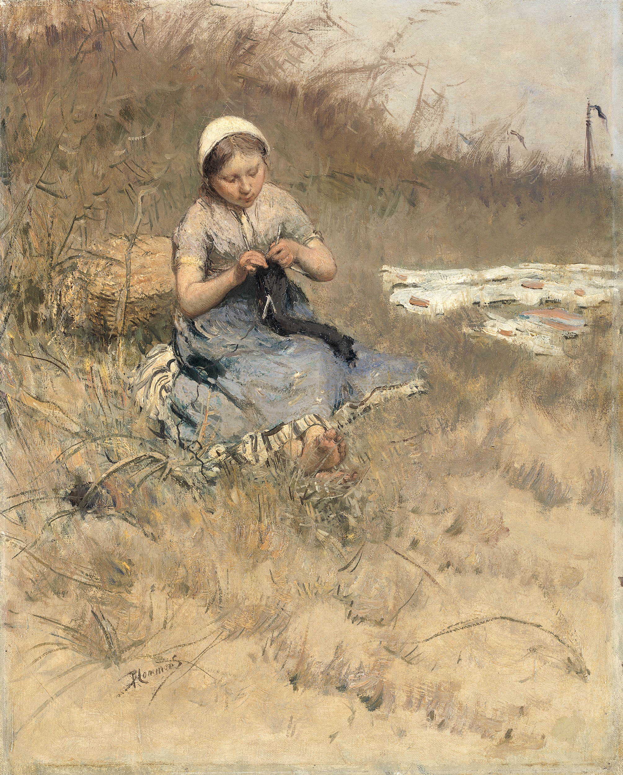 Girl Knitting by Bernard Blommers