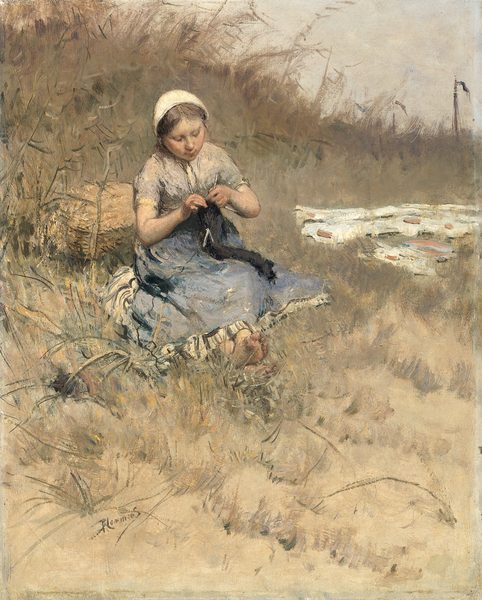 Girl Knitting by Bernard Blommers