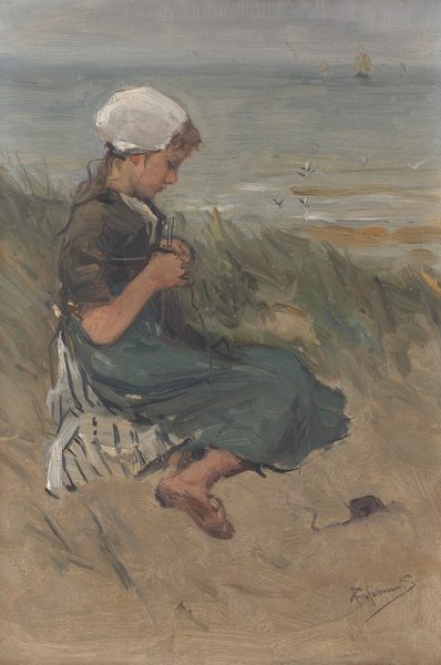 Girl Knitting in the Dunes by Bernard Blommers