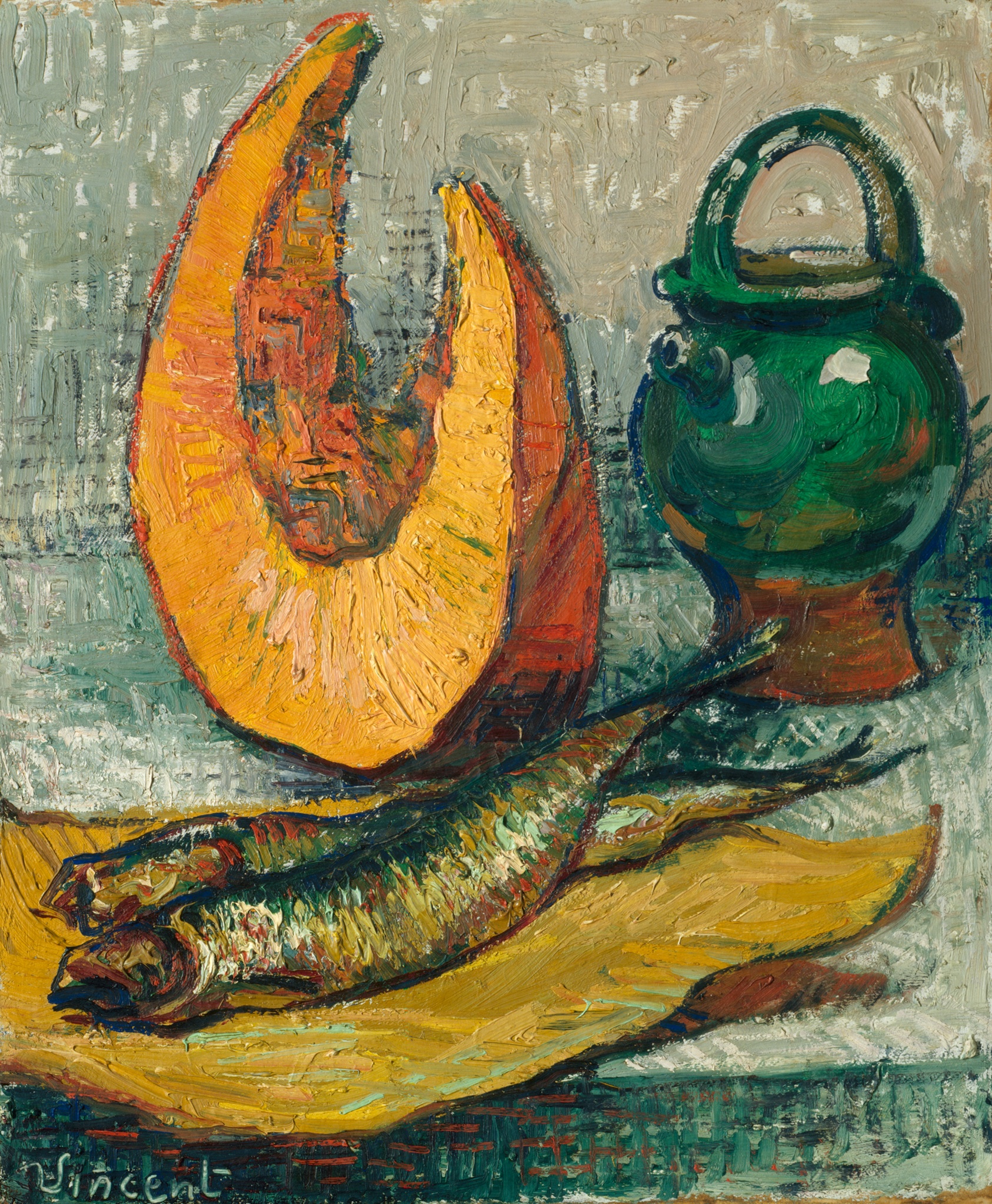 A work made of oil on panel.