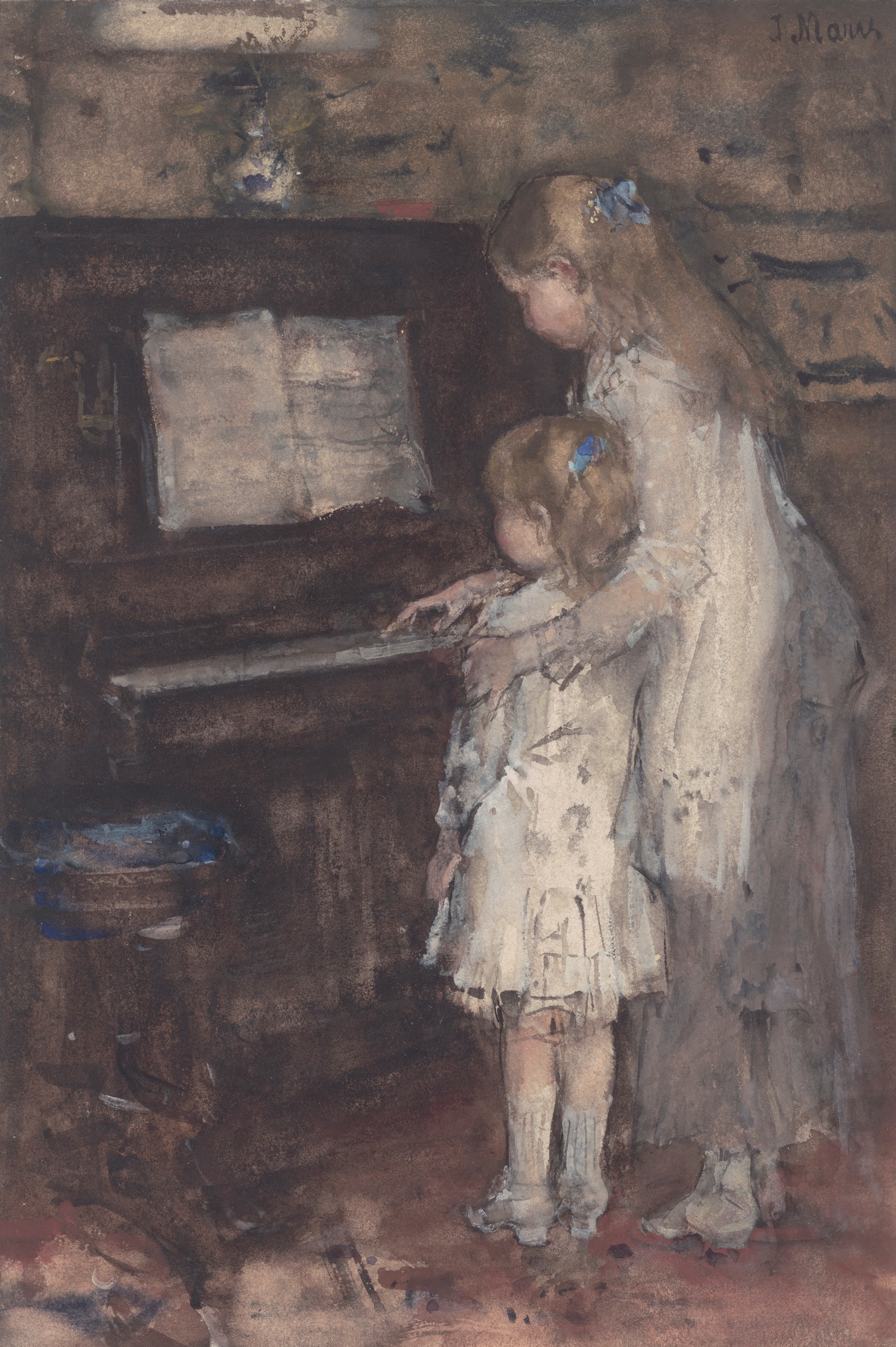 Two Girls, Daughters of the Artist at the Piano by Jacob Maris