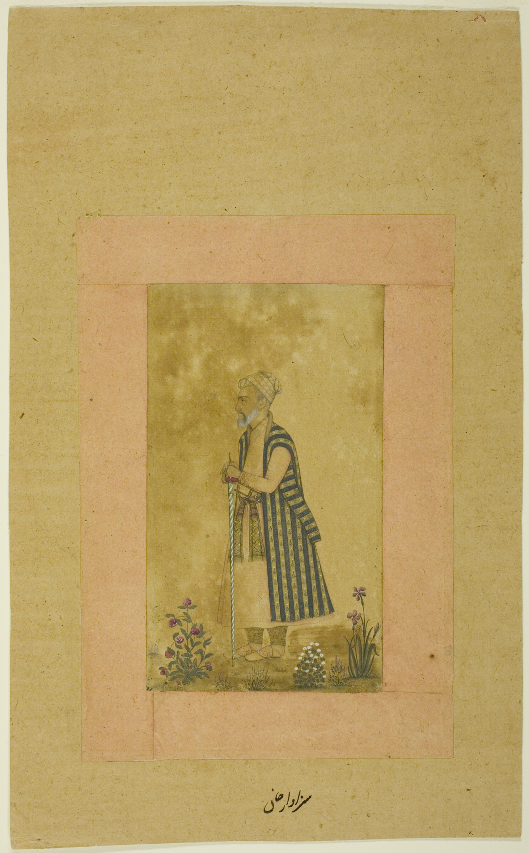 A work made of opaque watercolor and gold on paper.