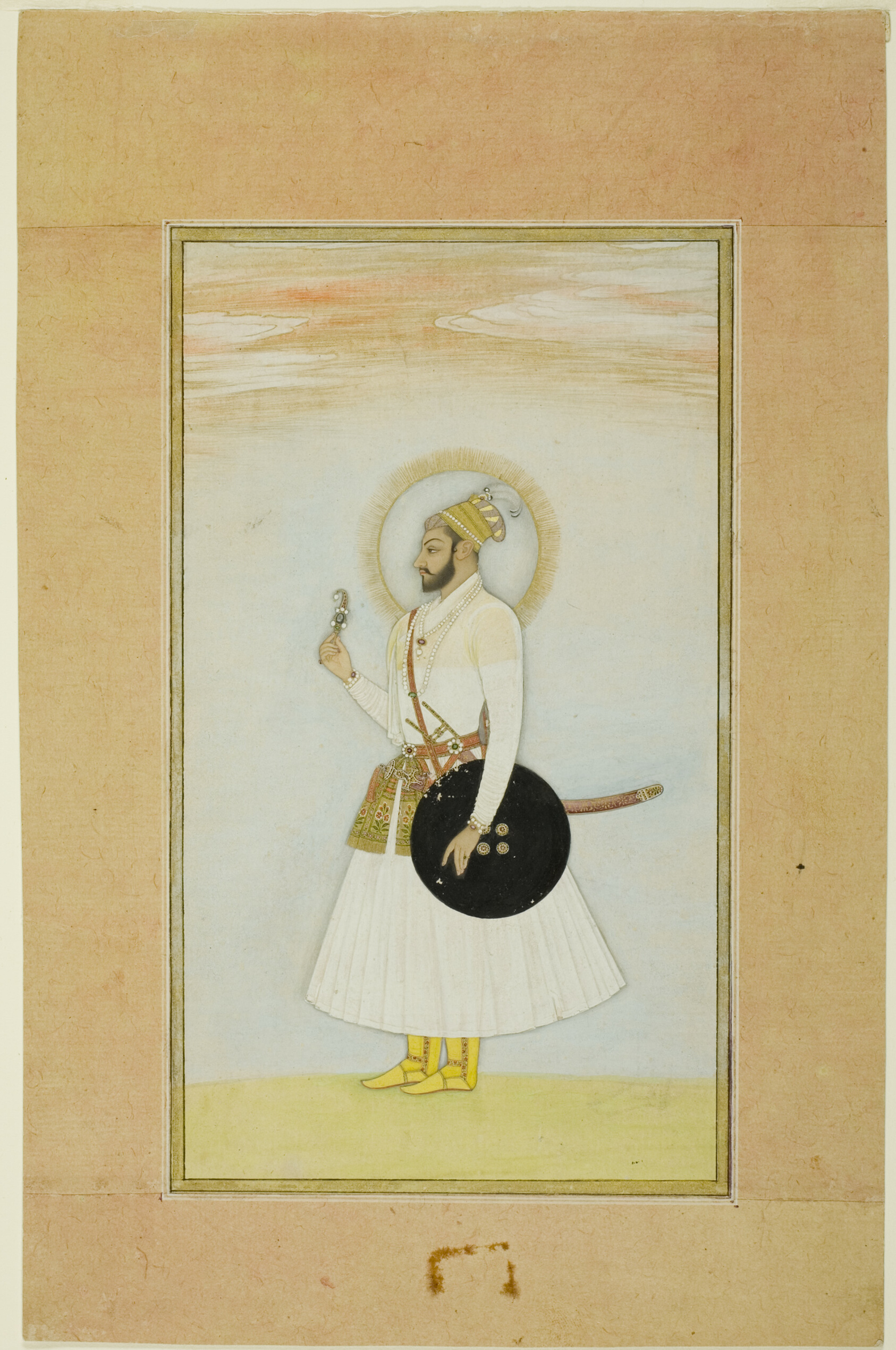 A work made of opaque watercolor and gold on paper.