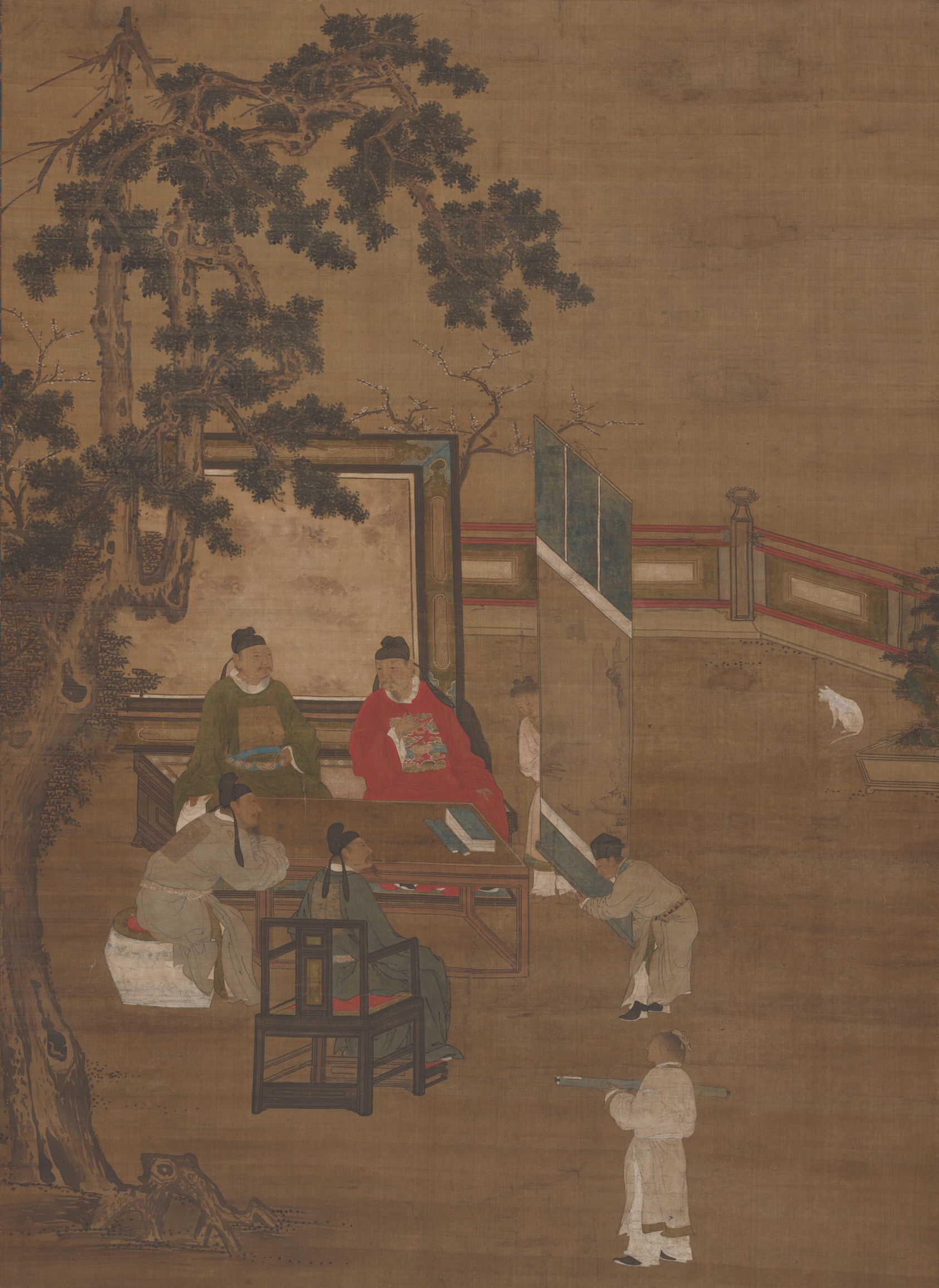 A work made of hanging scroll mounted on a panel; ink and colors on silk.