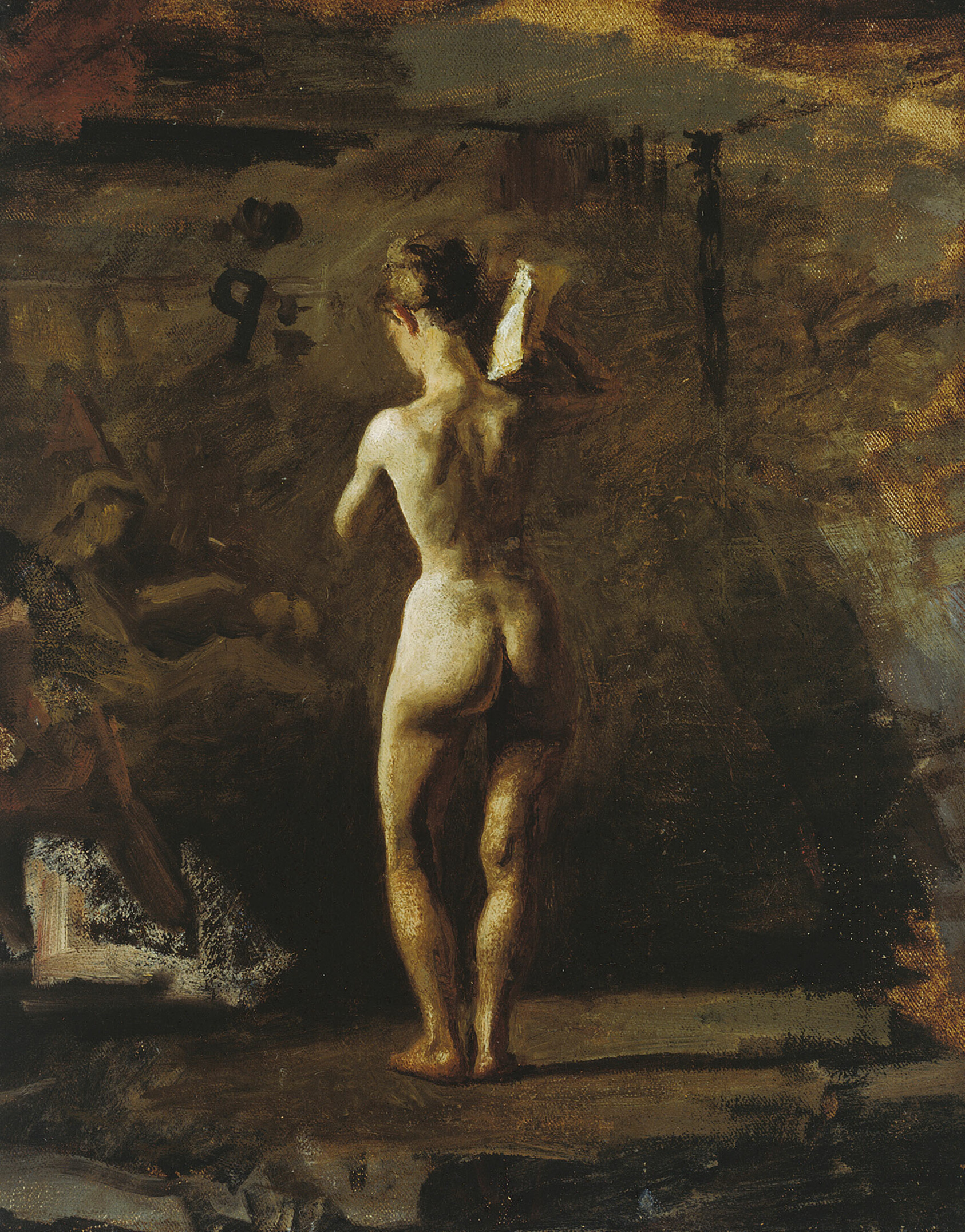A work made of oil on canvas mounted on board.