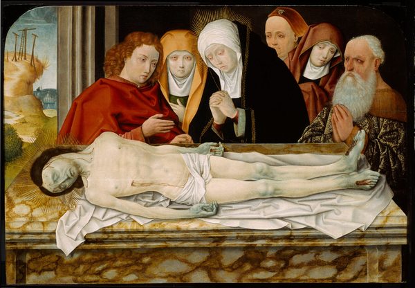 A work made of tempera on panel.