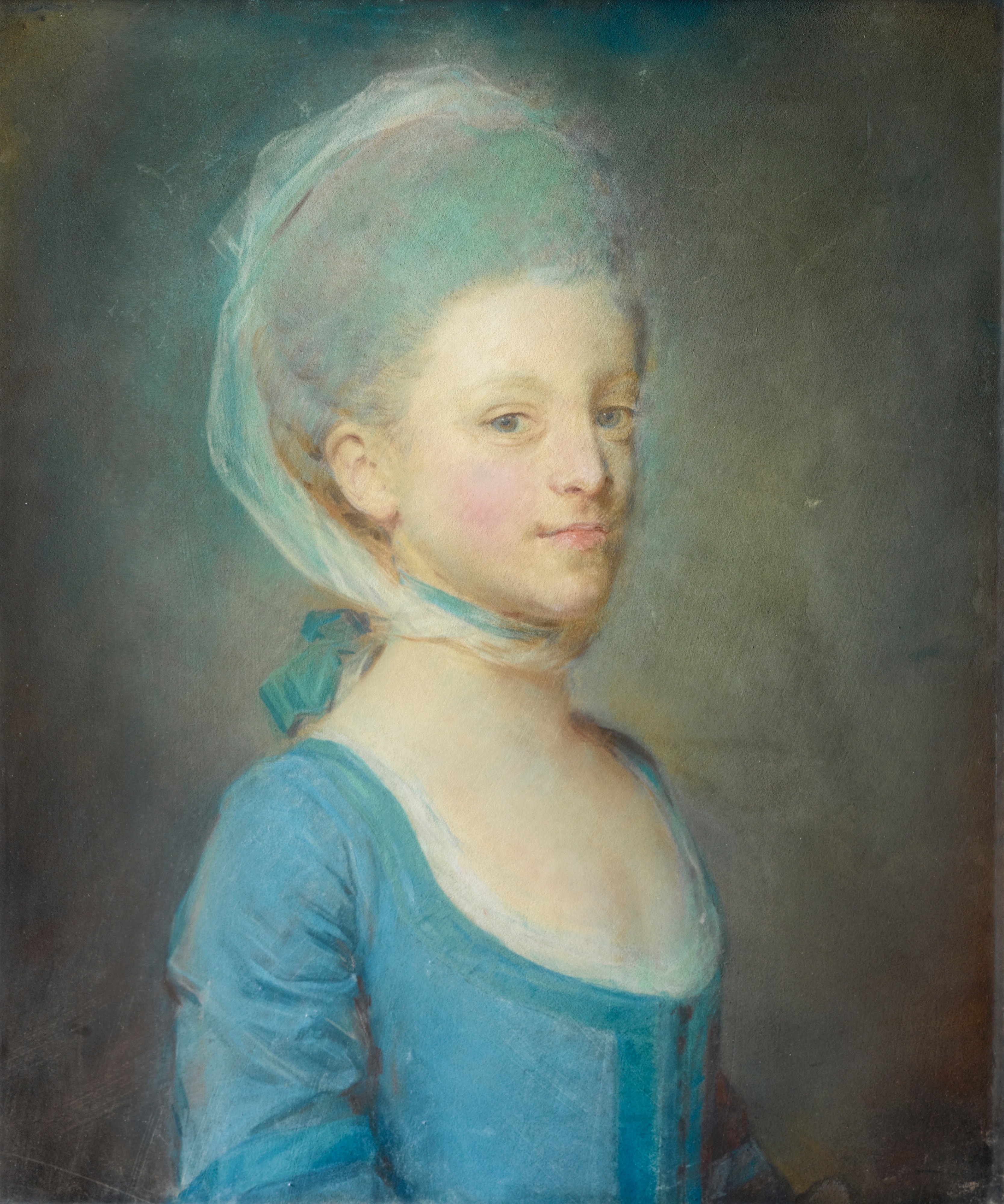 Portrait of a young woman wearing a kerchief of striped gauze by Jean-Baptiste Perronneau