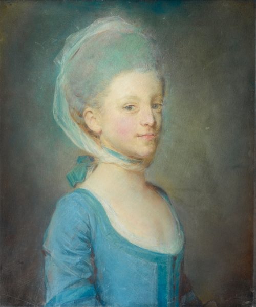 Portrait of a young woman wearing a kerchief of striped gauze by Jean-Baptiste Perronneau