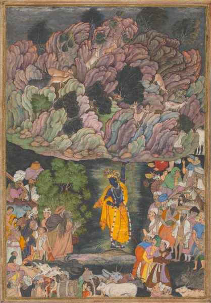 Krishna Holds Up Mount Govardhan to Shelter the Villagers of Braj, ca.1590–95, The Met by Miskin