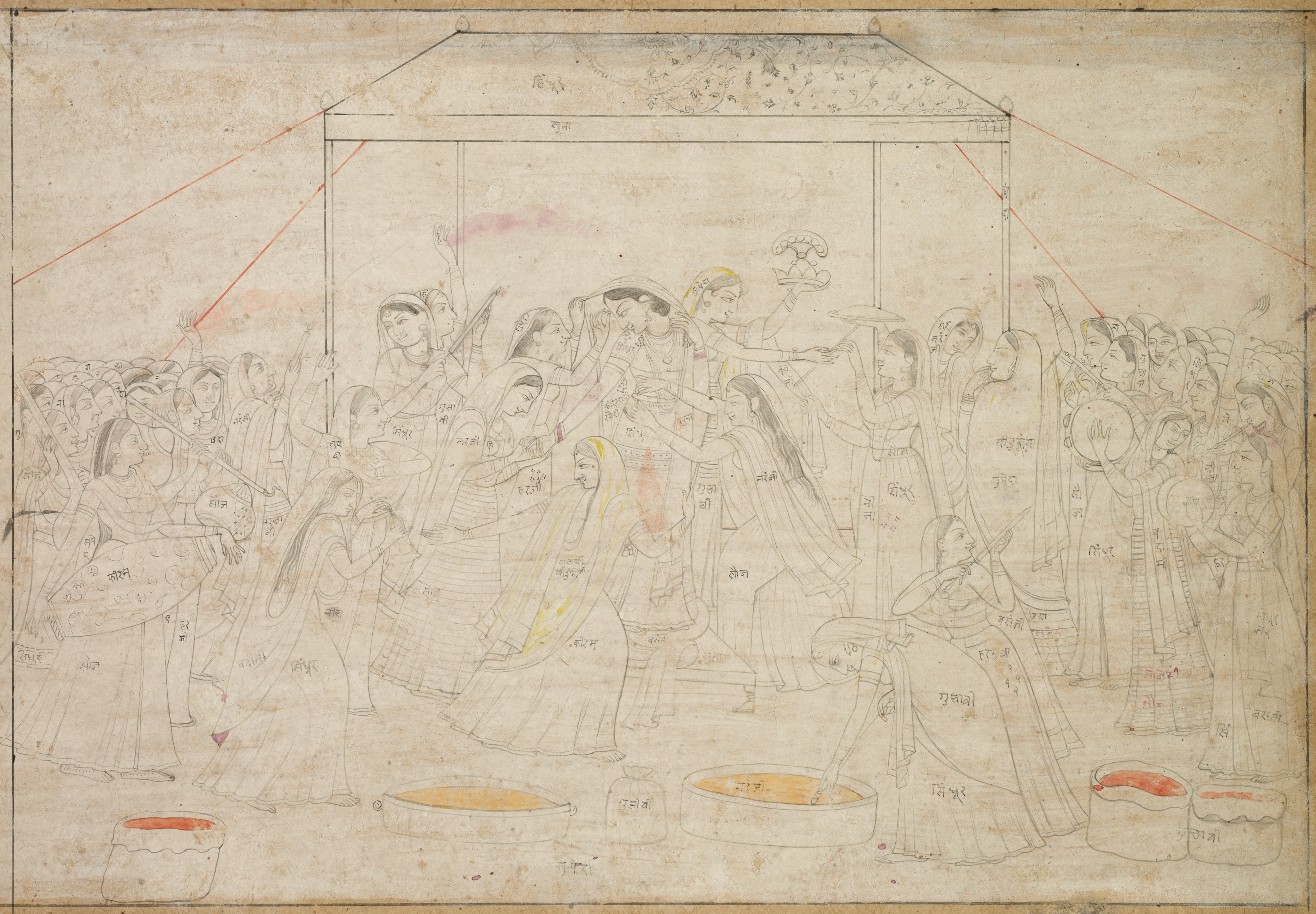Krishna being dressed in women’s clothes for the spring festival Holi