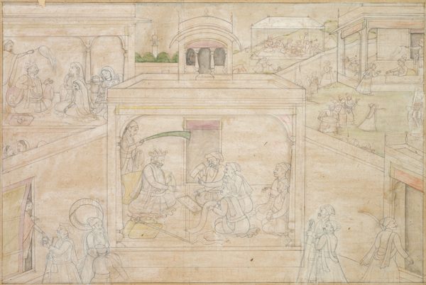 Bhima’s consultation with the astrologer, from a Nala-Damayanti