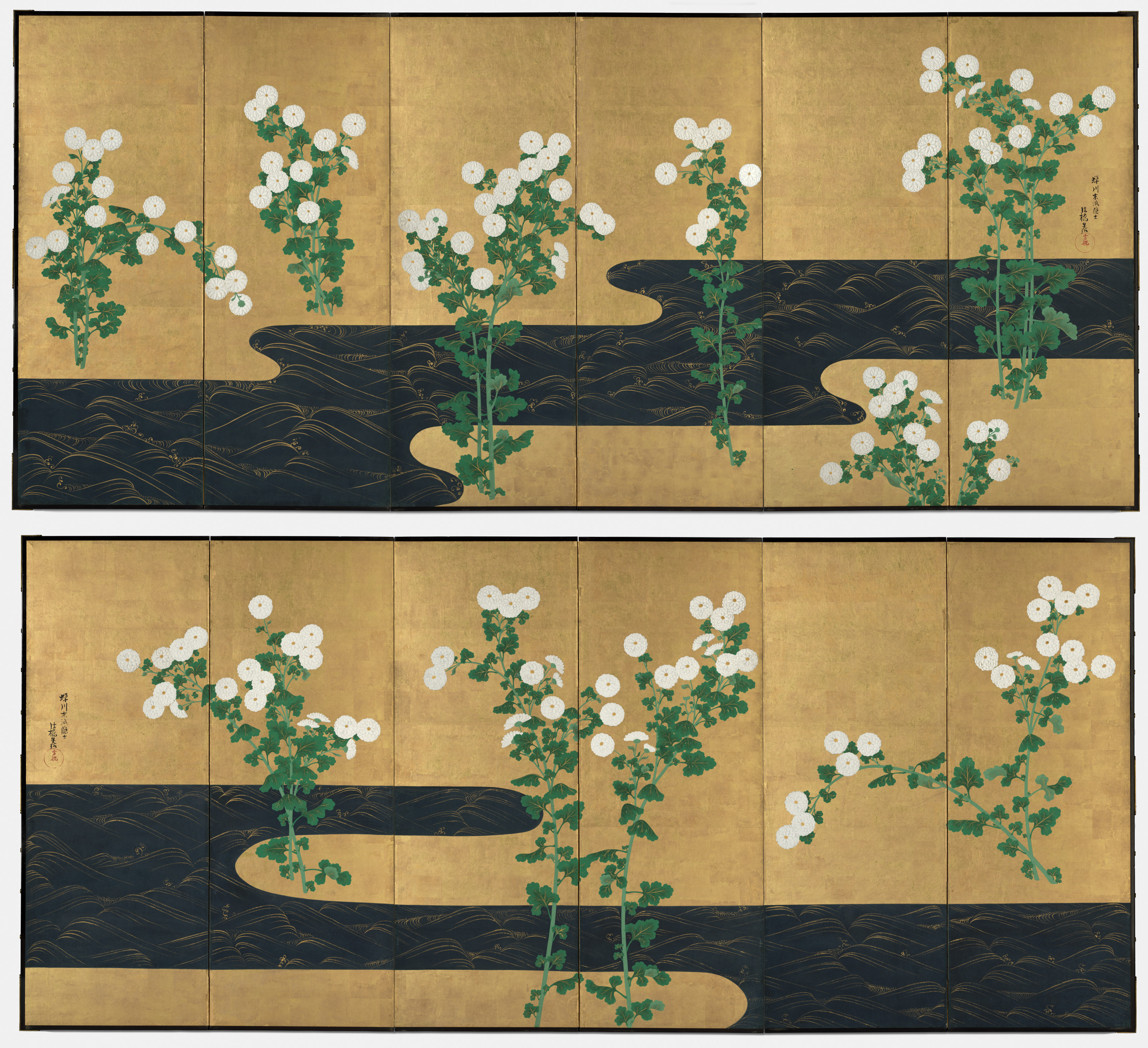 Chrysanthemums by a Stream
