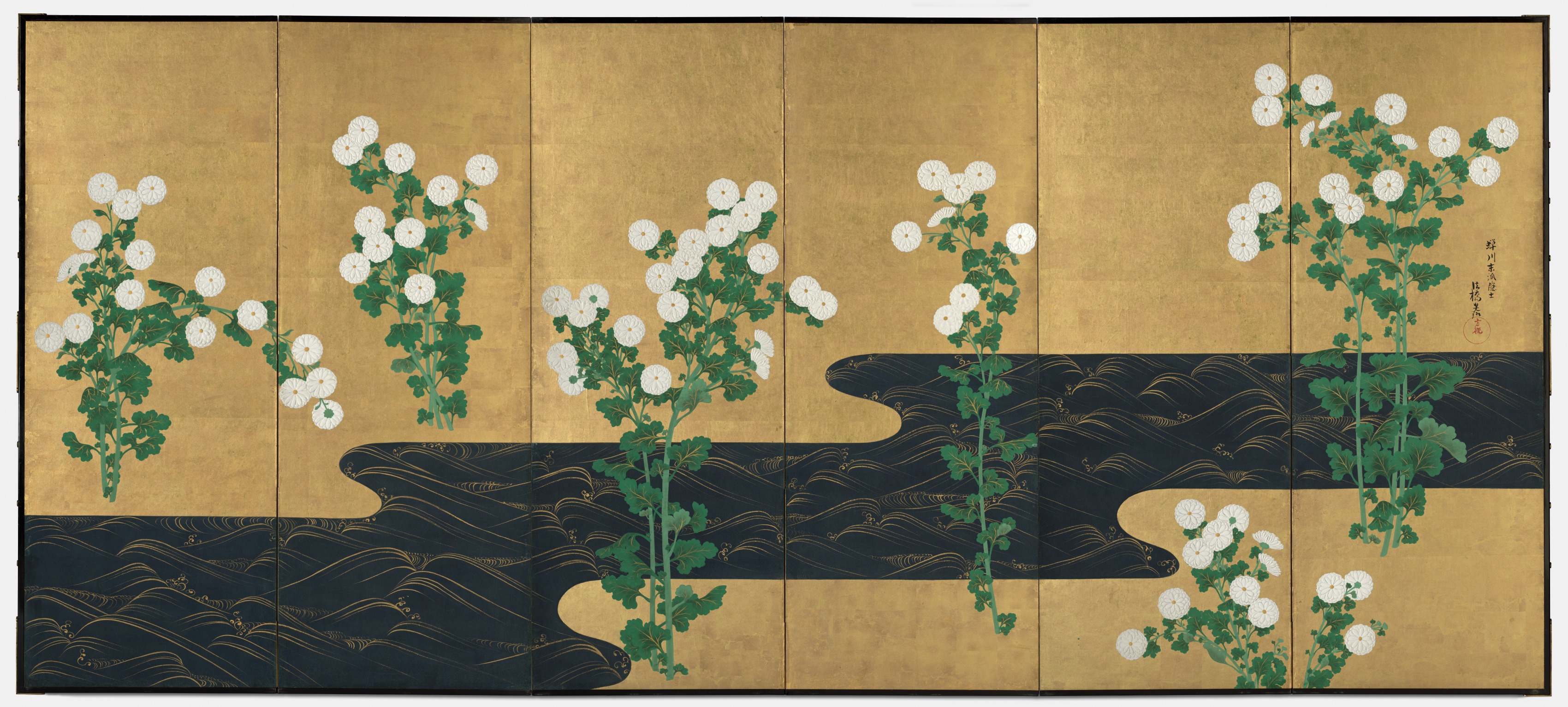 Chrysanthemums by a Stream