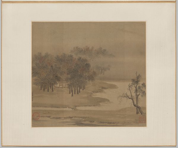 Cottages in a Misty Grove in Autumn